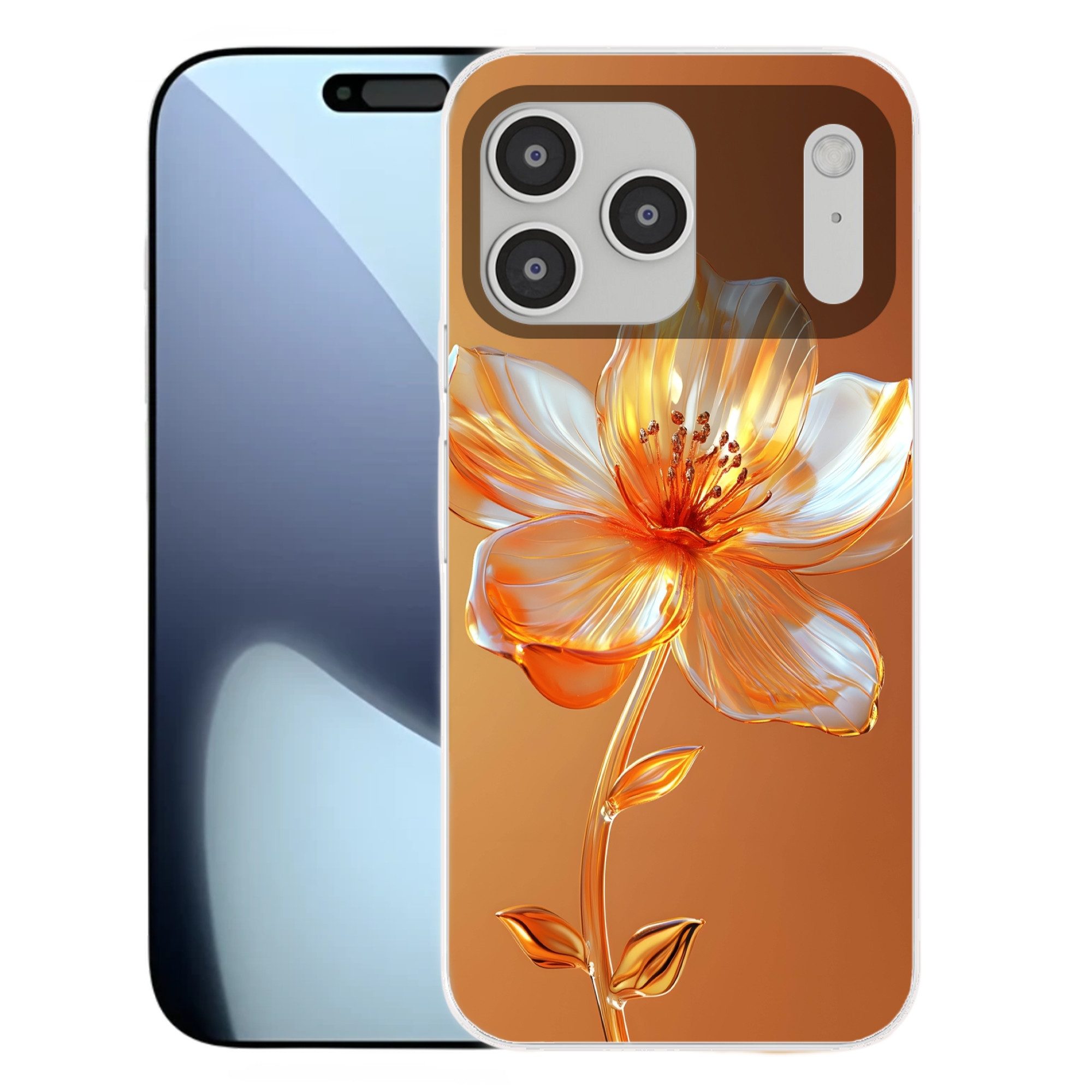 MuchoWow Handyhülle für Apple iPhone 17 Pro Max Gläser - Blume - Orange, Smartphone-Bumper, Print, Handy Schutzhülle Dünn