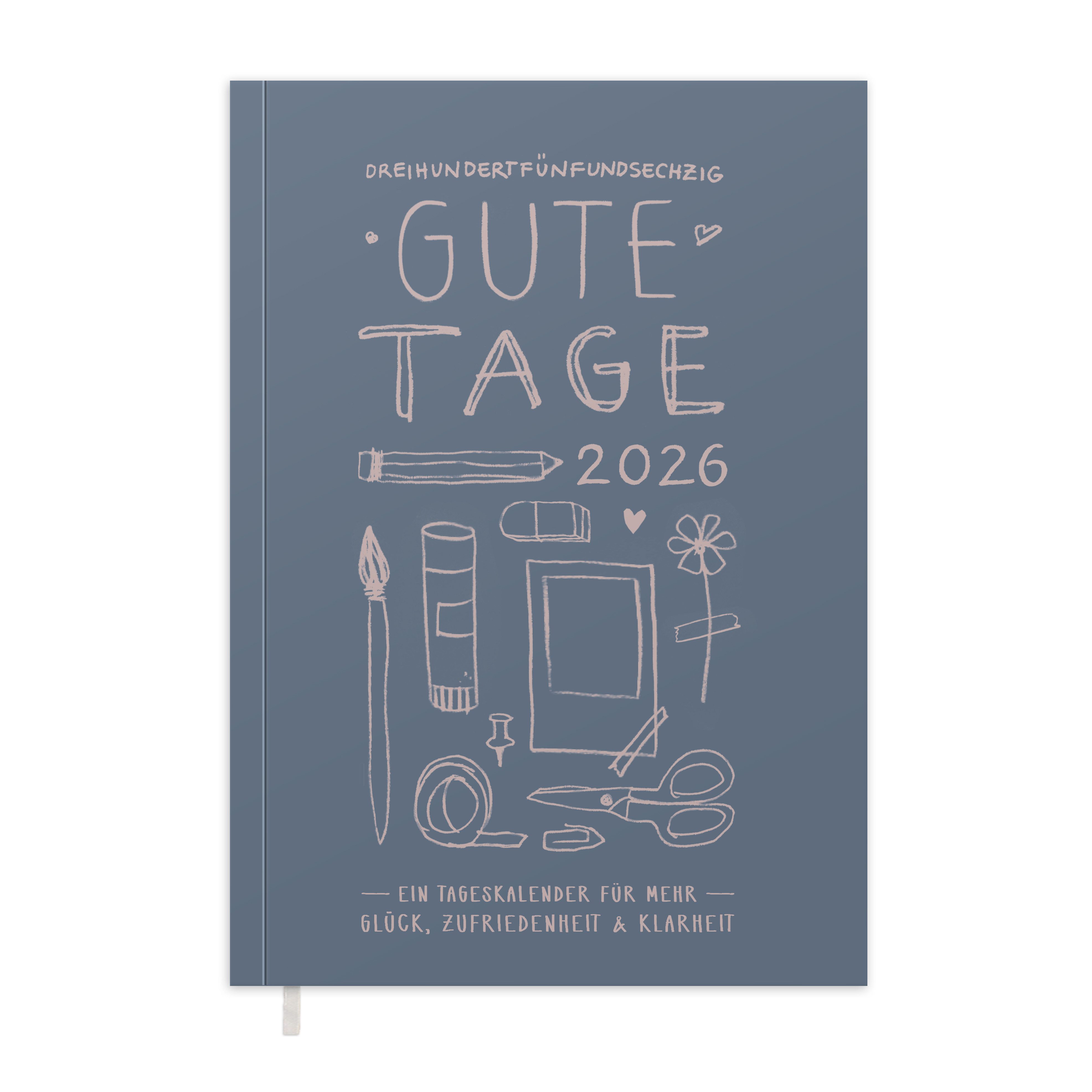 Eine der Guten Verlag Terminkalender Terminplaner 2026 - 365 gute Tage A5, blau rosa, 1 Seite/ Tag, 408 S. FSC-Papier, Softcover, klimaneutral