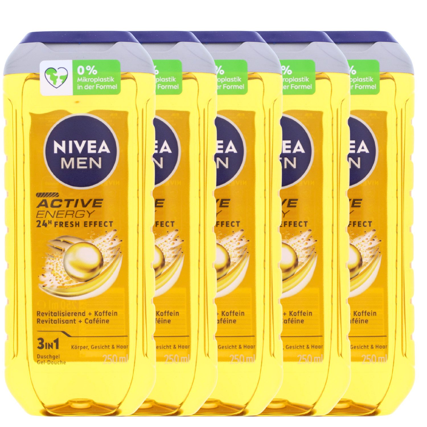 Nivea Duschgel 5 x NIVEA MEN Active Energy Duschgel je 250ml 3in1 24h Frischeeffekt