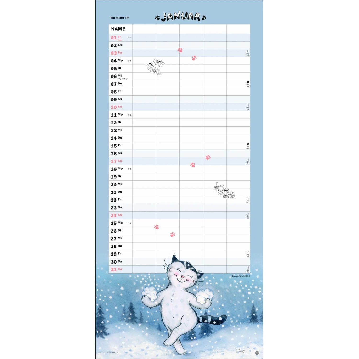 HEYE Wandkalender Jacob Familienplaner für Katzenliebhaber 2027