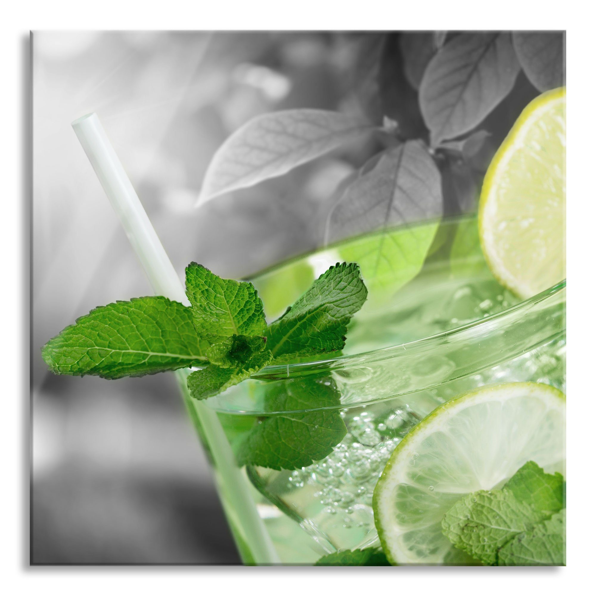 Pixxprint Glasbild Erfrischender Mojito Cocktail, Erfrischender Mojito Cocktail (1 St), Glasbild aus Echtglas, inkl. Aufhängungen und Abstandshalter