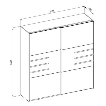 Lomadox Schwebetürenschrank VALLETTA-83 in weiß, B/H/T ca. 200/201/61 cm