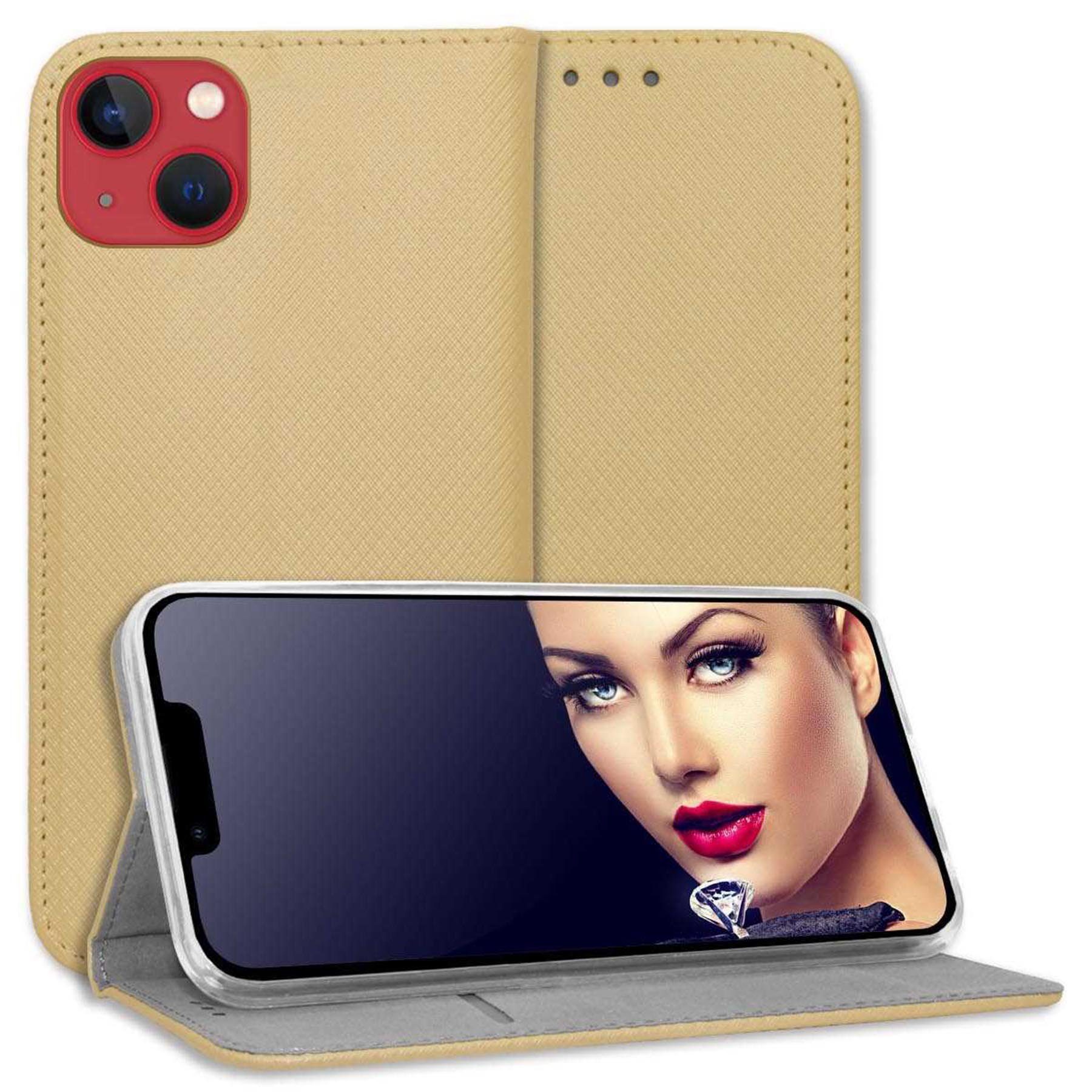 mtb more energy Smartphone-Hülle Smart Magnet für Apple iPhone 13, Gold, Bookstyle Klapphülle Cover Wallet Case aus Kunstleder