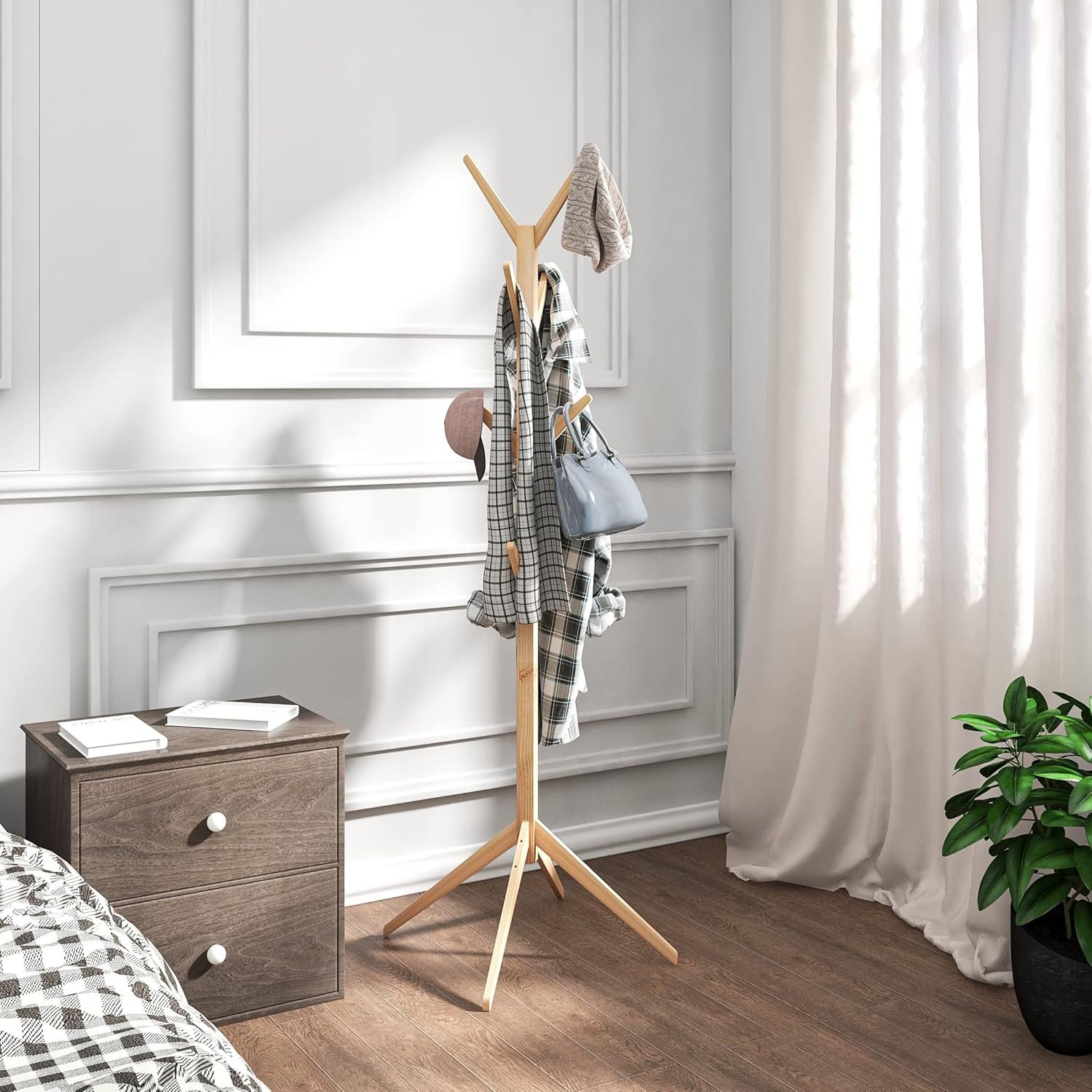 Woltu Kleiderständer, (1 St), mit 8 Haken, 180cm Höhe, aus Massive Holz
