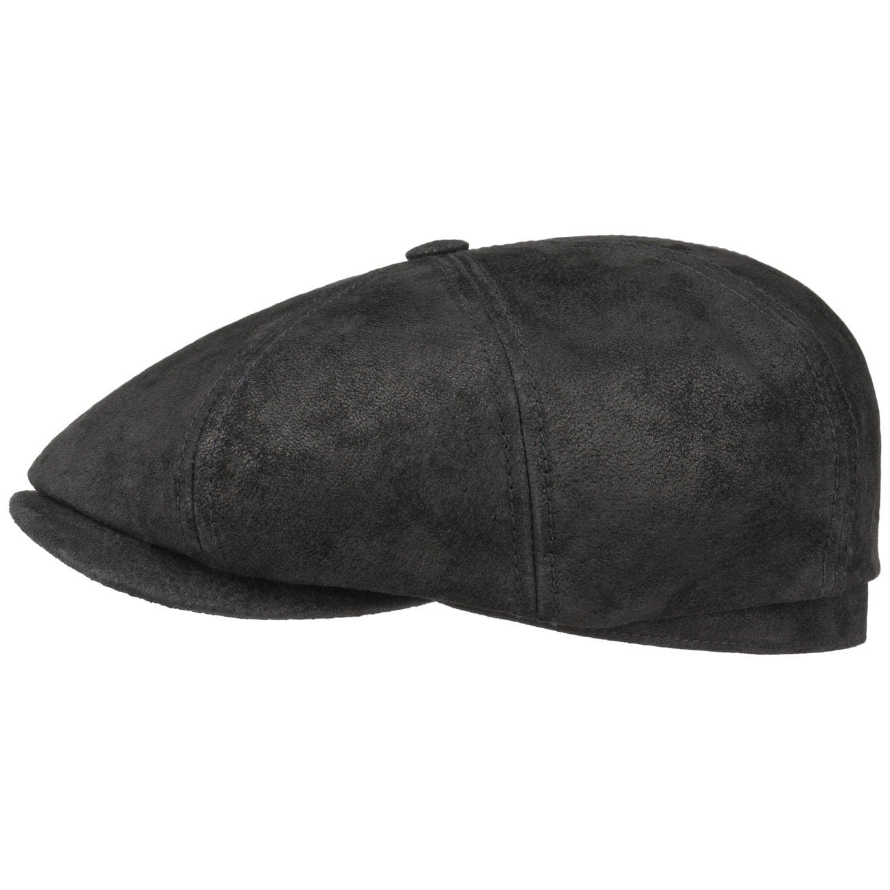 Stetson Flat Cap Vintageleder Schirm schwarz (1-St) mit