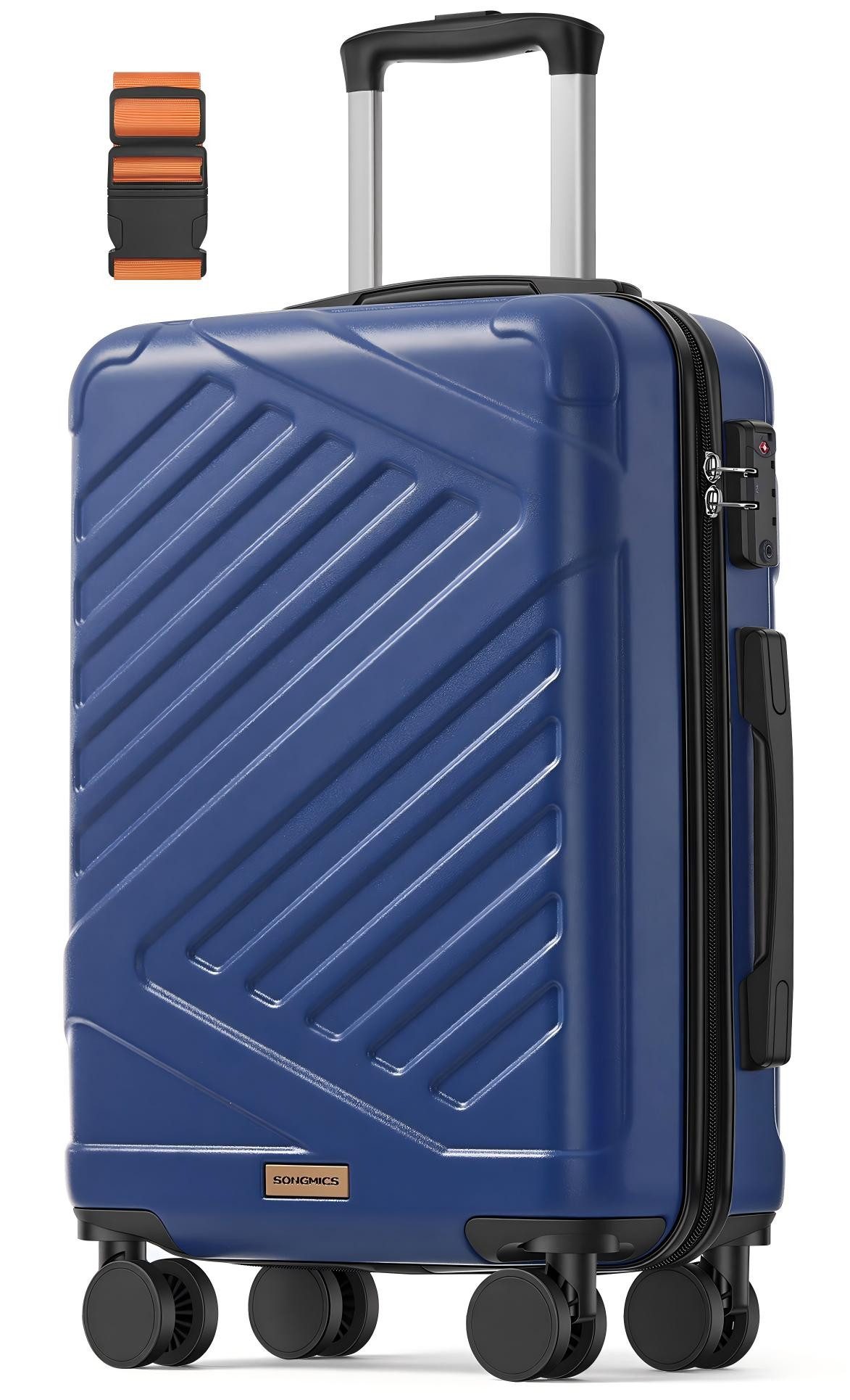 SONGMICS Hartschalen-Trolley Hartschalenkoffer, Handgepäck mit TSA-Schloss Koffergurt & Nassfach, Reisekoffer, 4 leise 360° Zwillingsrollen, ABS Trolley 36L