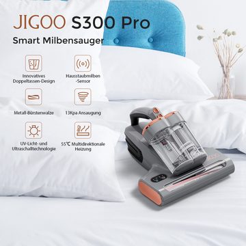 Jigoo Matratzenreinigungsgerät S300 Pro, 500,00 W, Smart-Milbenreiniger mit zwei Bechern und Staubmilben-Sensor