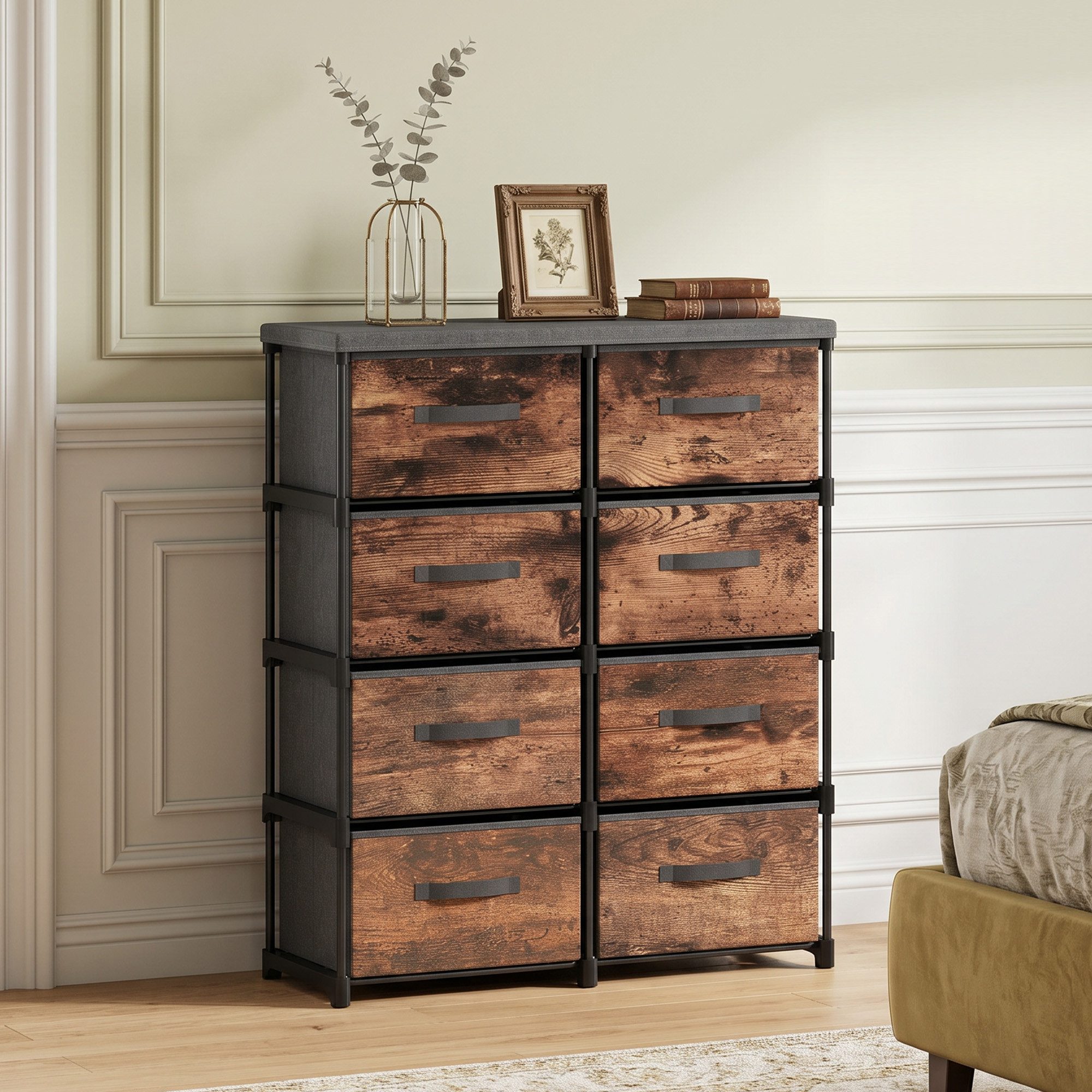 HOMCOM Kommode Schrank Aufbewahrungsschrank mit 8 Schubladen (Set, 1 St., 1), 8 breite Schubladen, Metallrahmen, Kippschutz