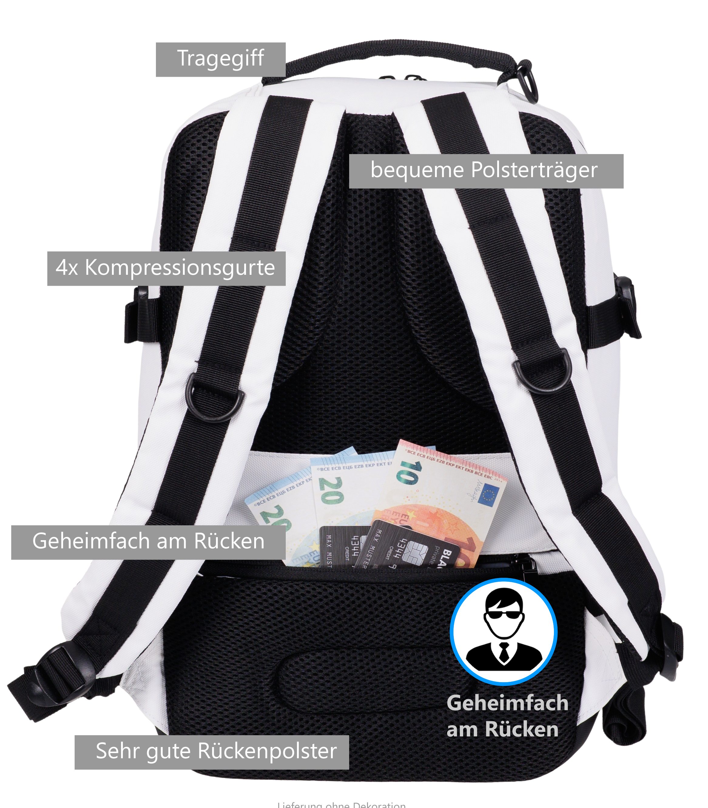 BestWay Bags Reiserucksack Handgepäck Rucksack für Ryanair aus Plane, Cabin Pro Flugzeug Kabinenrucksack Laptoprucksack 40350 + Koffergurt