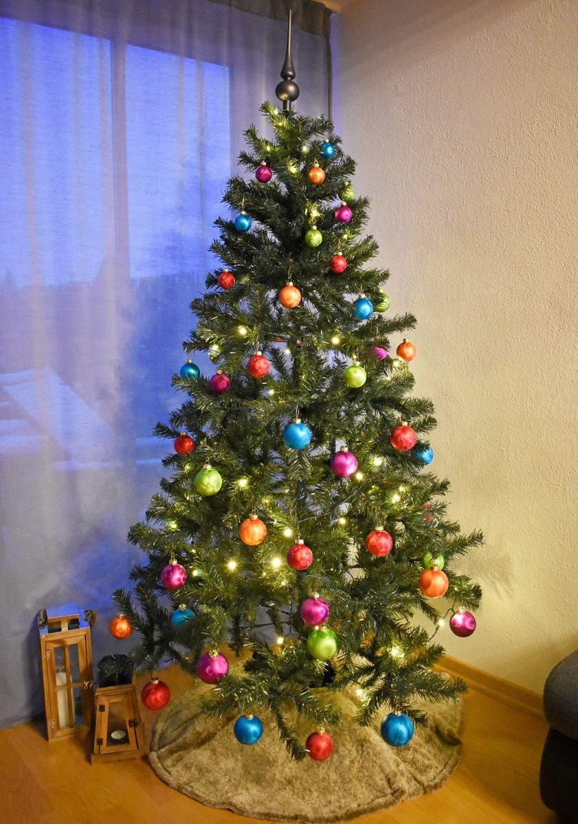 JACK Christbaumschmuck JACK 60x Inge Glas Christbaumkugeln 4 5 6 7 cm Eislack Bunt + Haken, inklusive praktischer Aufbewahrungsbox + Haken, Made in Germany