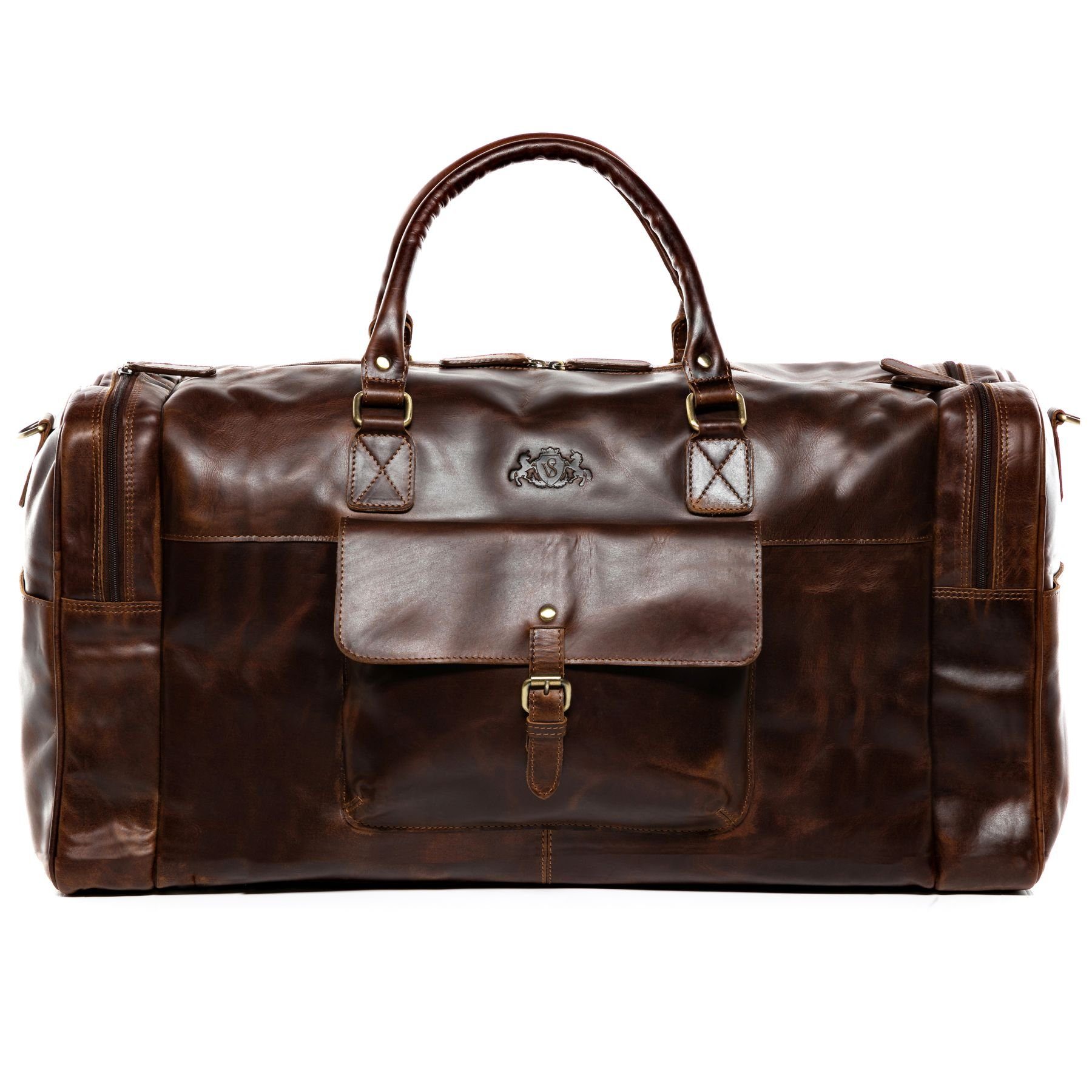 SID & VAIN Reisetasche YALE Weekender Handgepäck Schuhfach echt Leder, Reisetasche Duffle Reisegepäck Sporttasche Herren Damen braun