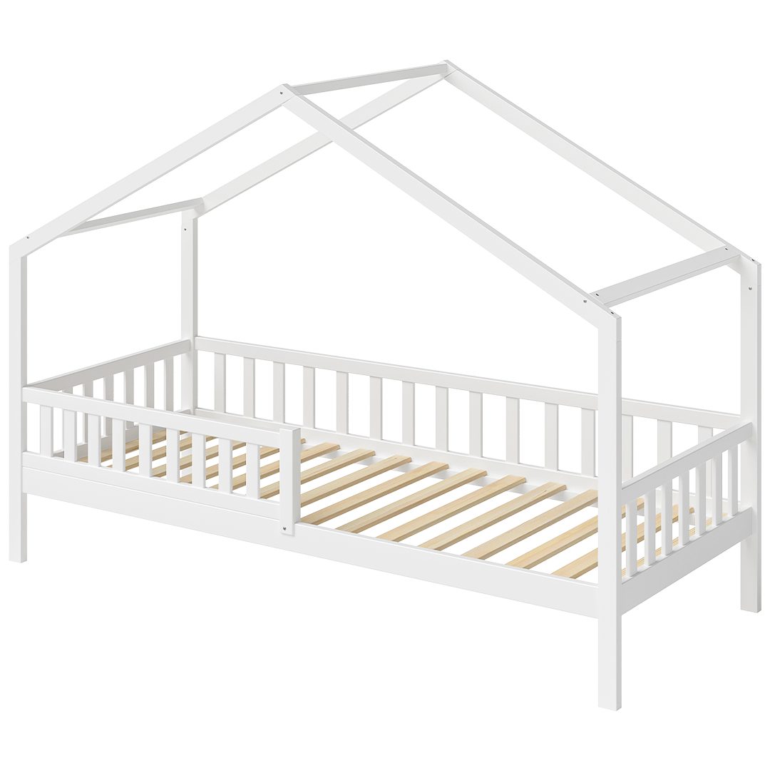 Bellabino Hausbett Vils 90x200 cm mit Rausfallschutz und Lattenrost, Kinderbett, optional mit Matratze, auch mit Gästebett oder Schublade verfügbar