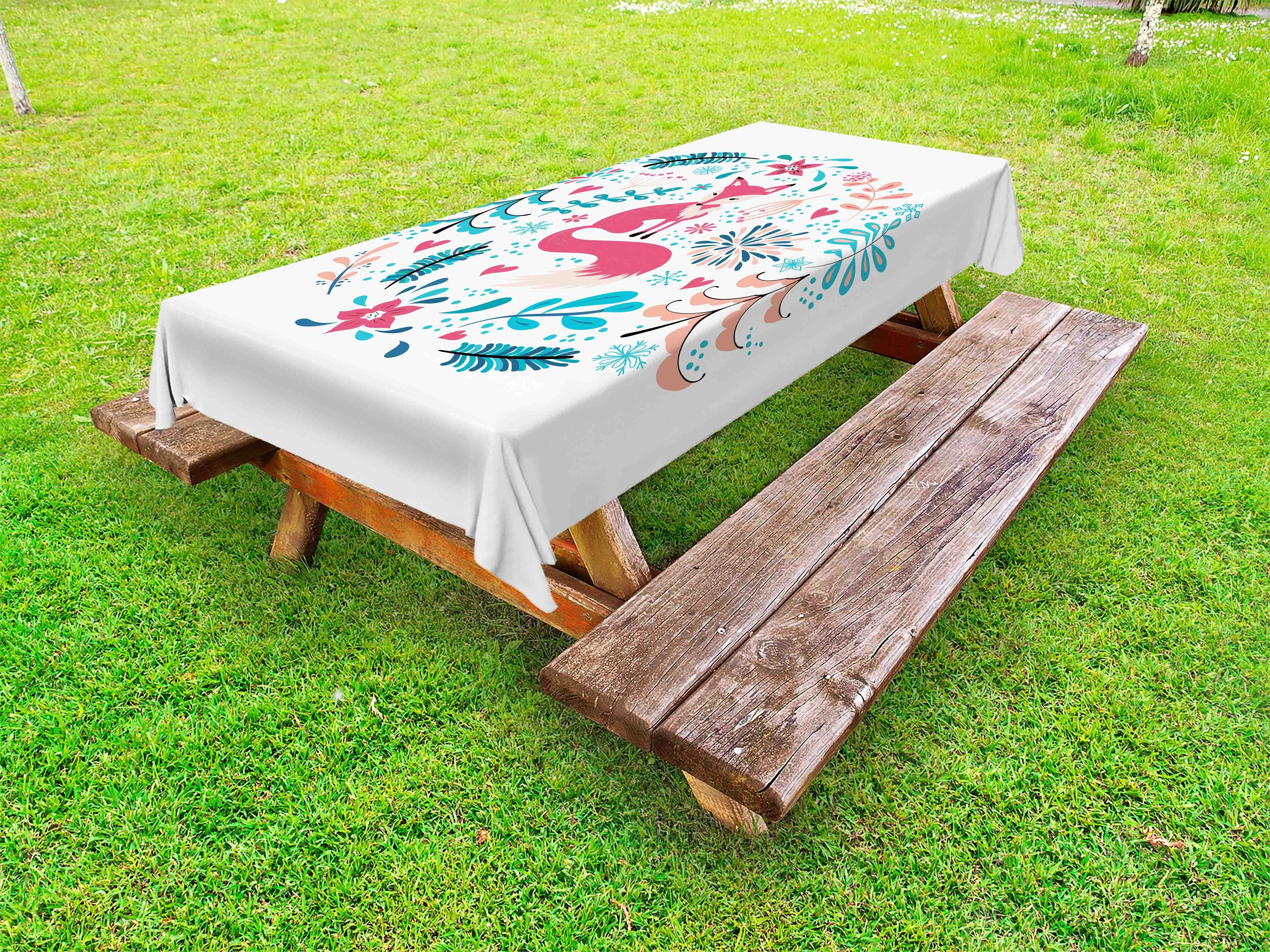 Abakuhaus Tischdecke dekorative waschbare Picknick-Tischdecke, holzig Fox Blumen und Blumen Artikel