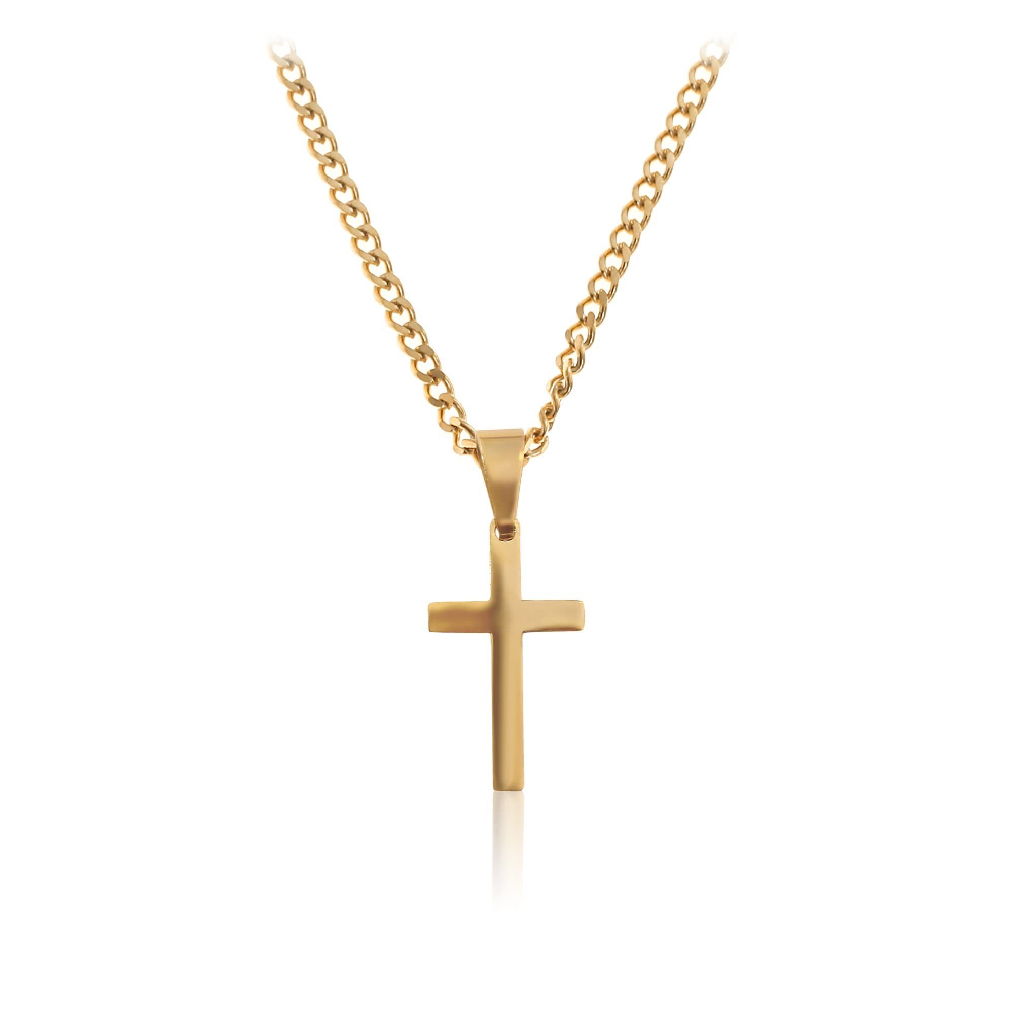 by Nami Anhänger Made Herren, Kreuzkette Anhänger Kreuz Gliederkette Edelstahl mit Kette Gold Halskette
