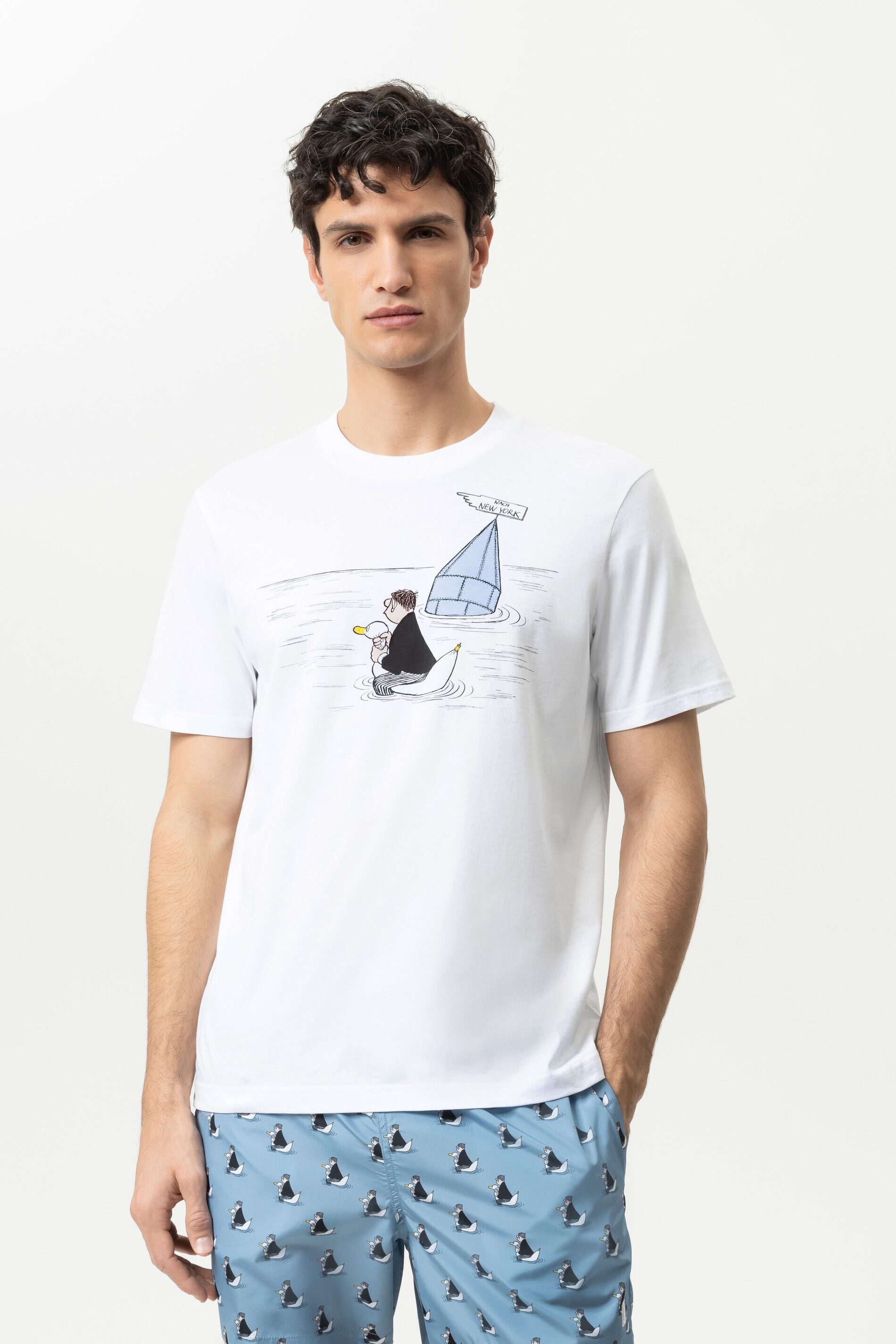 Pyjamaoberteil Mey T-Shirt Serie mey x LORIOT mit Print T-Shirt