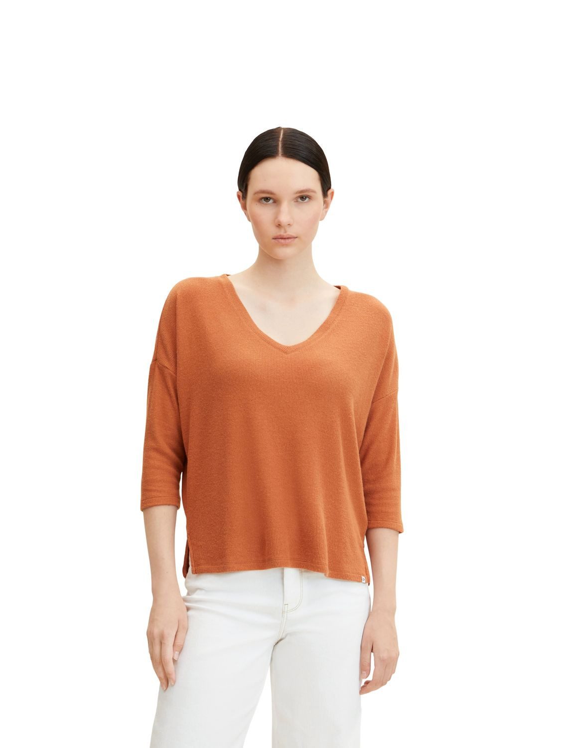 TOM TAILOR Denim Strickpullover LOOSE V-NECK mit 3/4 Arm