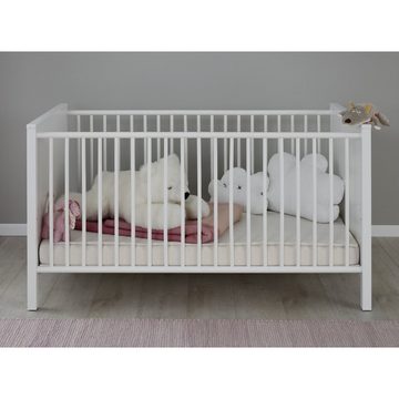 Lomadox Babybett OLOT-19, Babyzimmer mit herausnehmbaren Schlupfsprossen in weiß : 76/83/147 cm