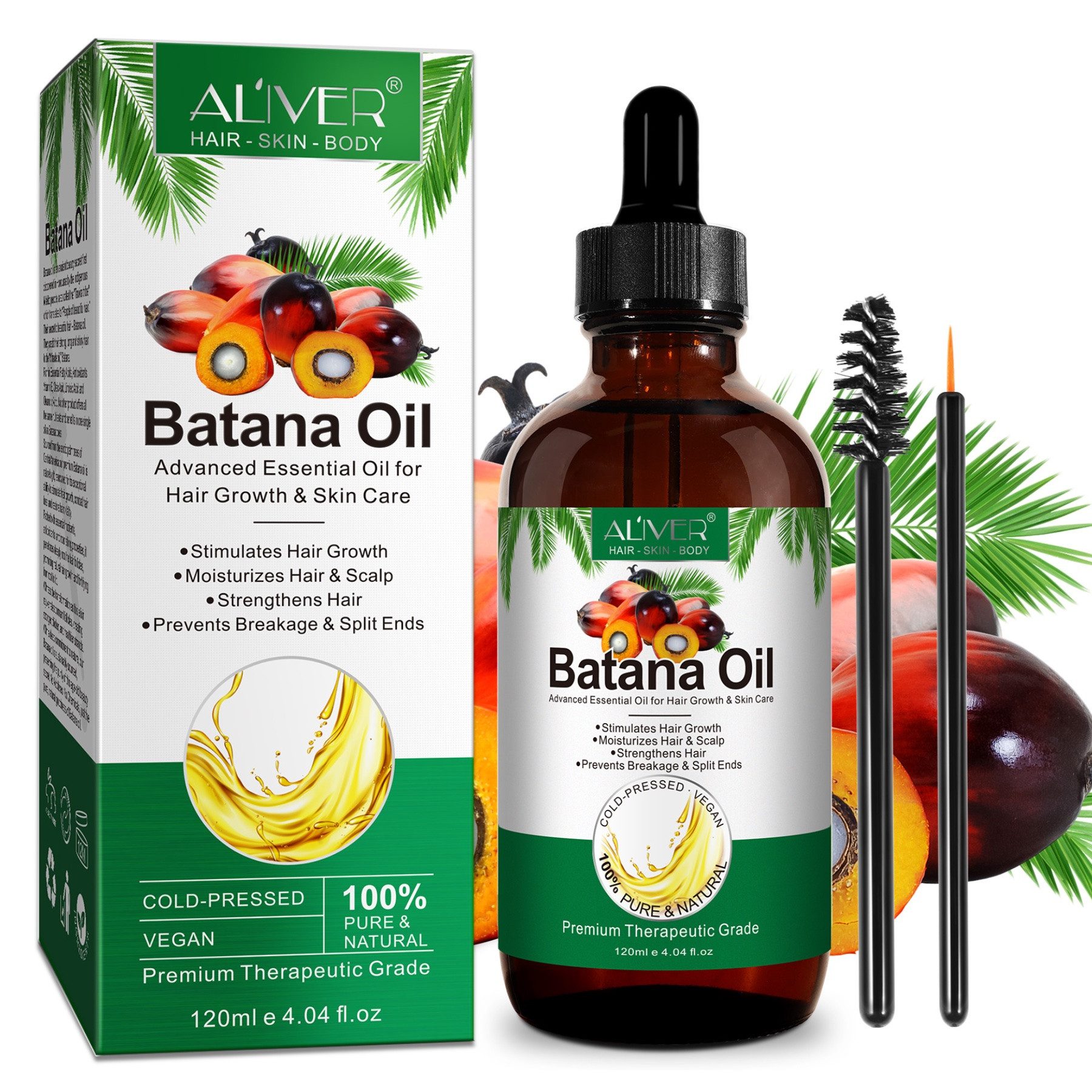 ALIVER Haaröl Batana Öl für Haare Haarwachstum Gesicht Haut Nägel Vegan 120ml, 1-tlg., 100% natürliche Inhaltsstoffe, Alkoholfrei, Ammoniakfrei