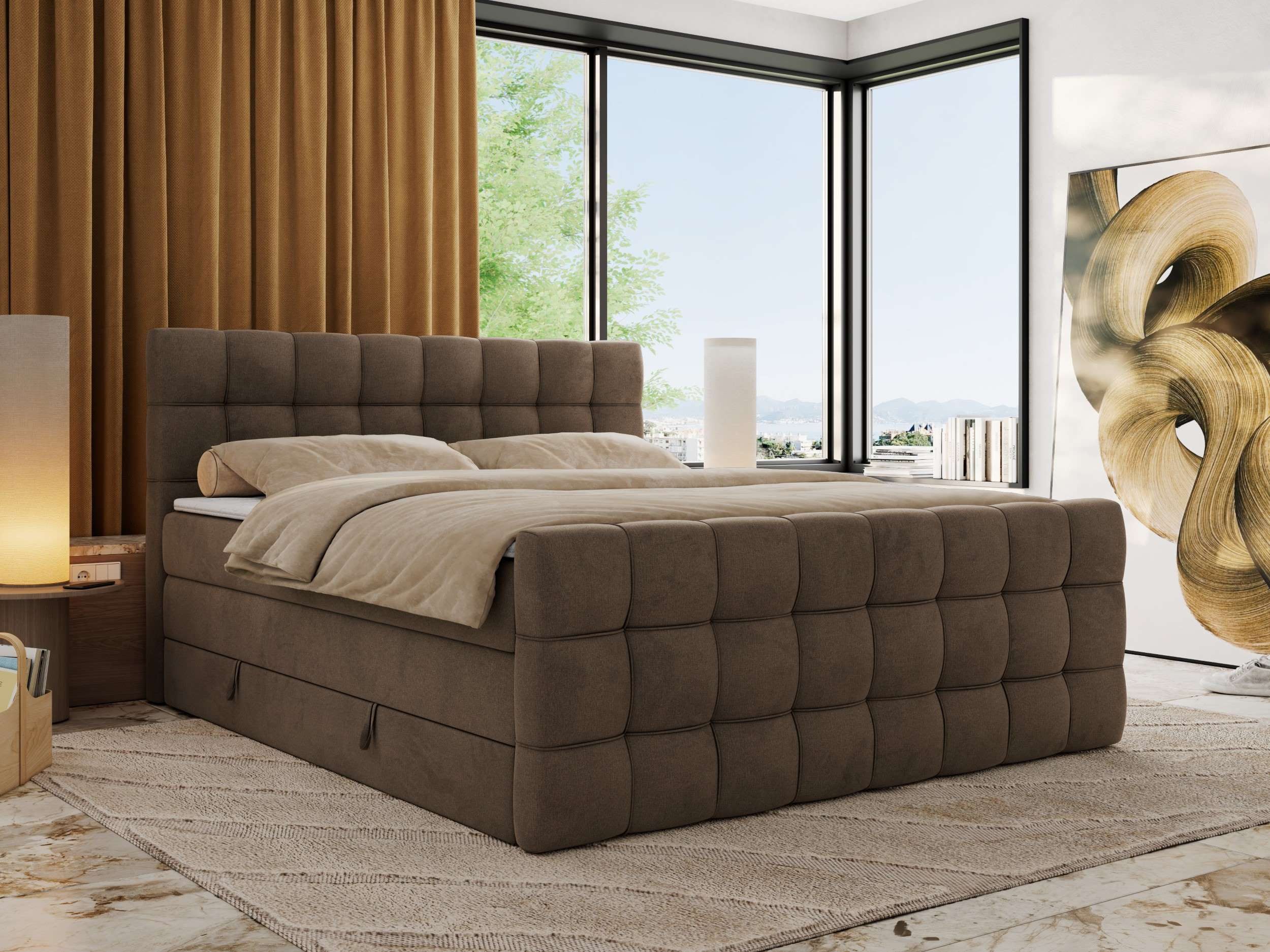 MKS MÖBEL Boxspringbett ALTIVO KING DUO (Packung, Set, Bettkästen, Topper T25/Visco, T30-Schaum, 120-200x200 cm), Doppelbett, Multipocket-Matratzen, Boxspringbett, Fußteil