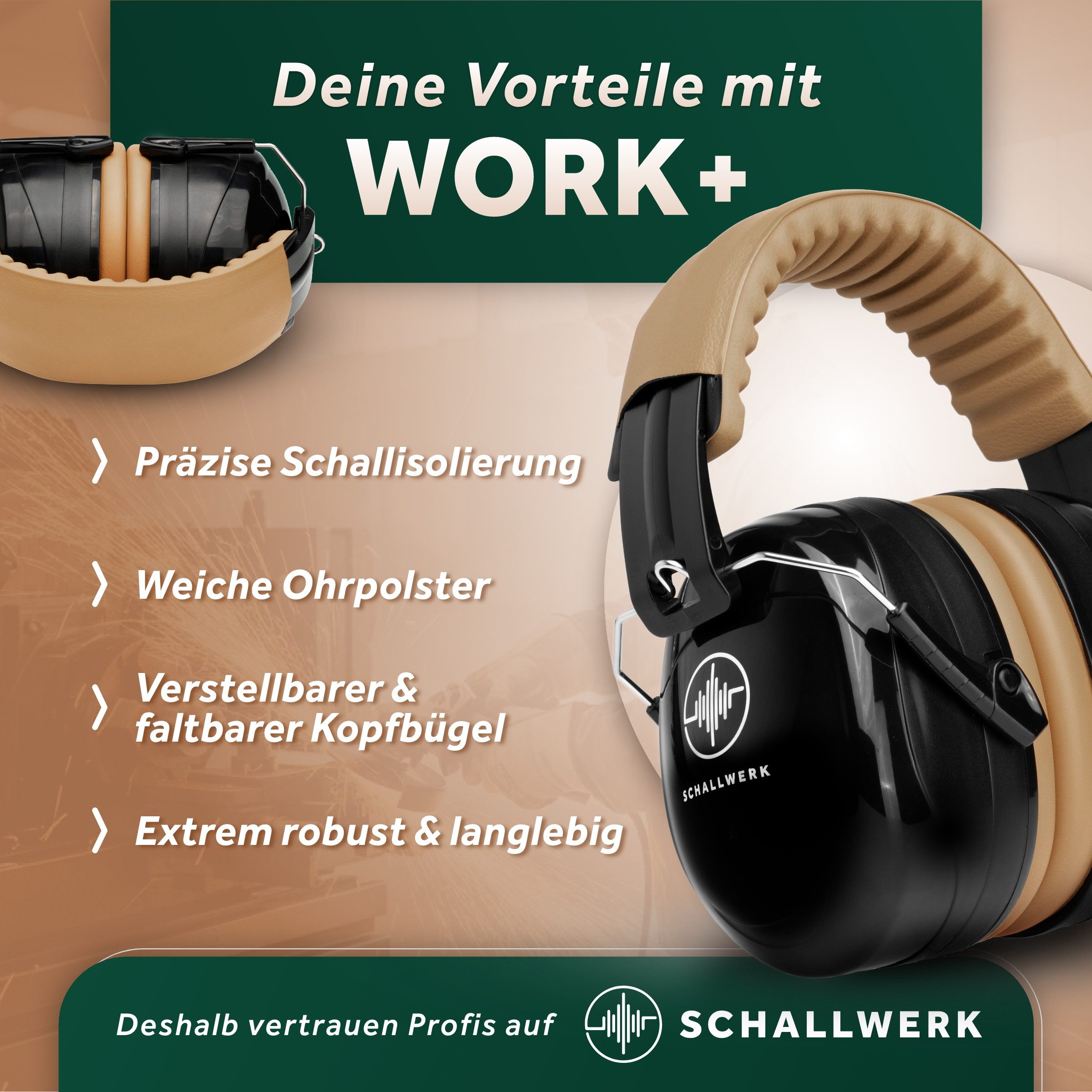 Schallwerk Kapselgehörschutz Work+ Arbeitsgehörschutz, Lärmschutz Ohrenschützer für Erwachsene, (Ohrenschutz für Baustelle, Werkstatt & Garten, 1 St., stufenlos – Bild 5 von 5