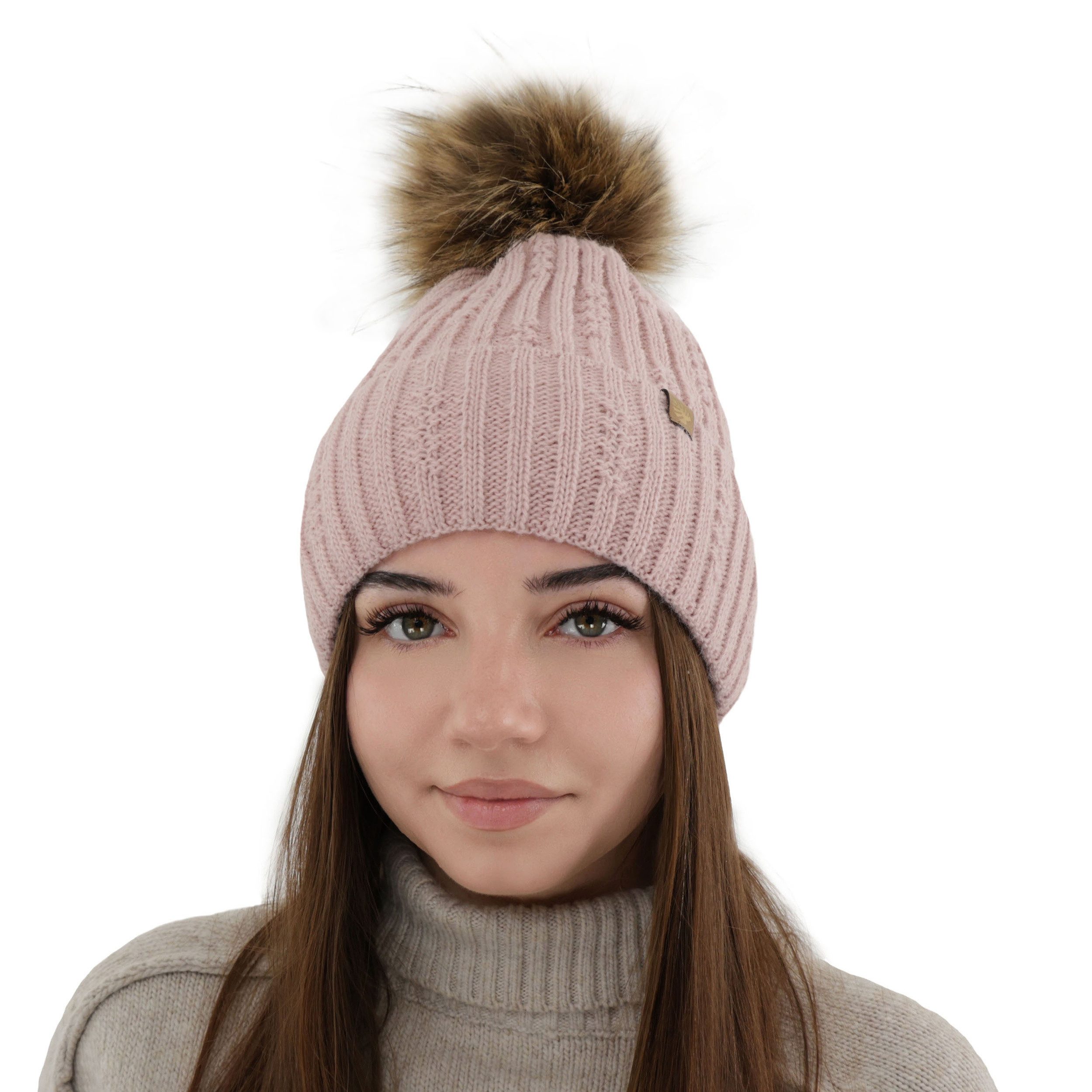 Diademita Beanie Damen-Wintermütze – Savona mit Bommel (Set)