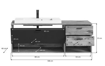 ebuy24 Badezimmer-Set Grado Badmöbelset 140cm Eiche dekor,matt grau.