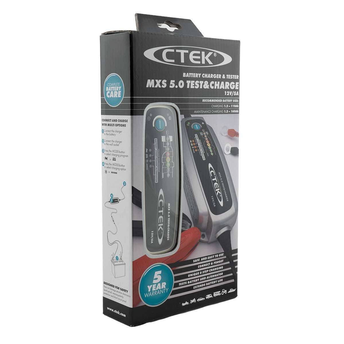 CTEK MXS 5.0 TEST & CHARGE Batterieladegerät 12V für Auto und Motorrad Autobatterie-Ladegerät