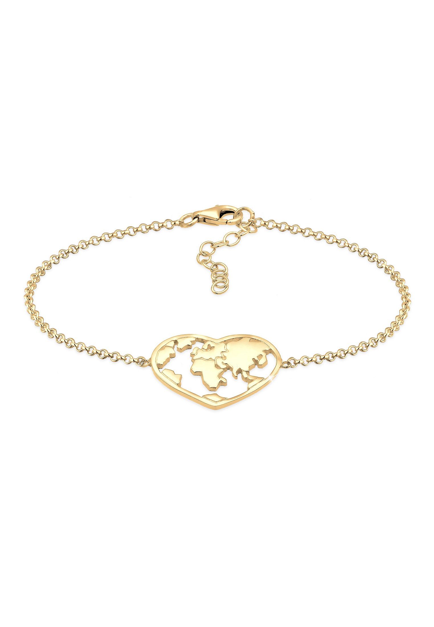 Elli Armband Weltkugel Globus Reise Herz Cut Out 925 Silber Gold