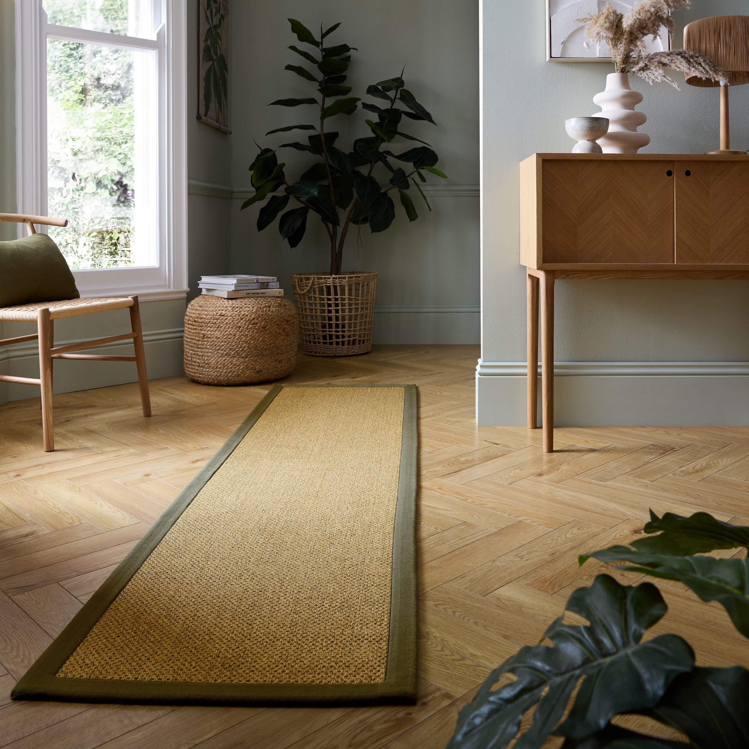KADIMA DESIGN Outdoorteppich KEER Teppichläufer zeitlos Diele Flur robust 60x230 Natur-Grün, Läufer, Höhe: 10 mm, 60% Polyester, Flachgewebe (ohne Flor), wetterfest, pflegeleicht