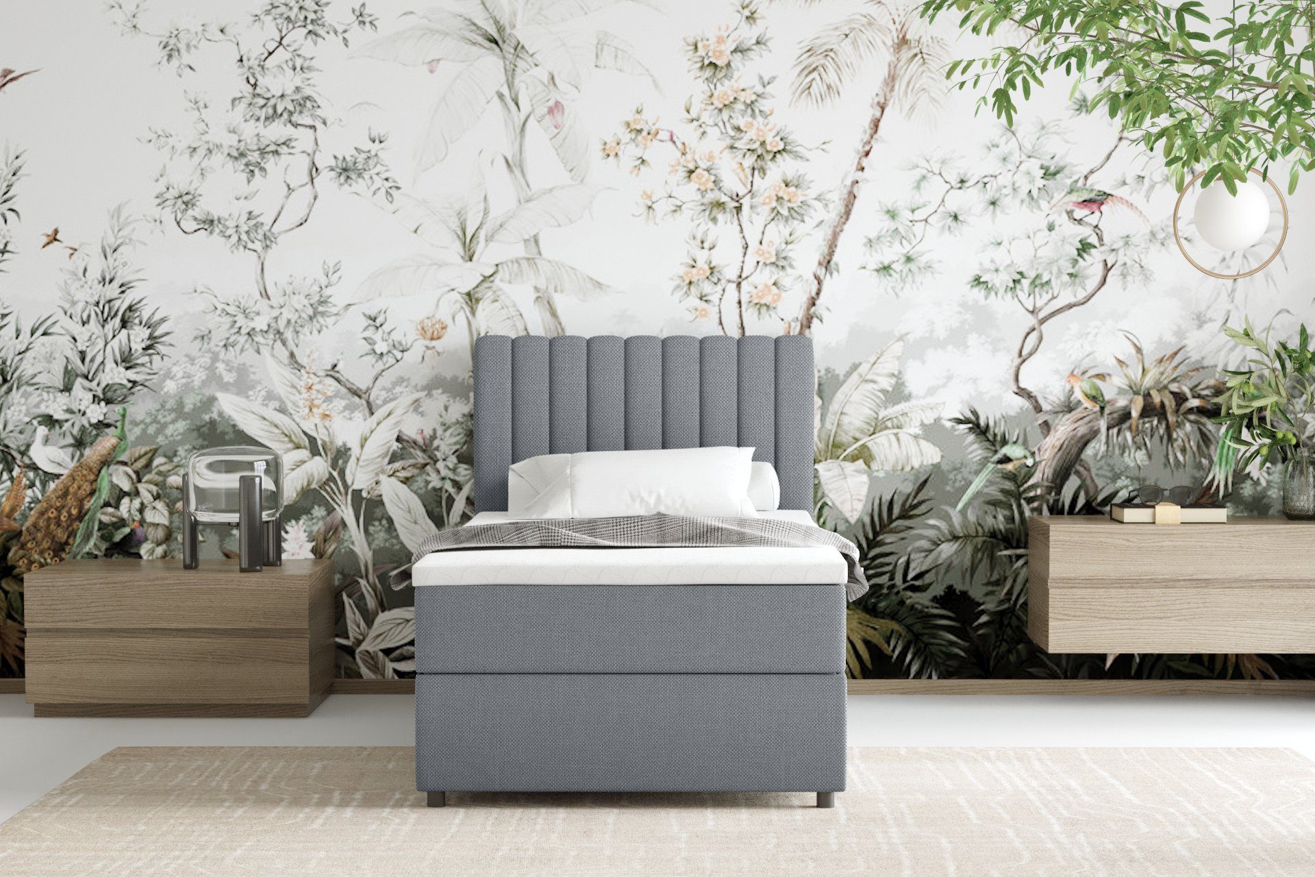 Homesy Boxspringbett EVEREST – Komfortables Einzelbett im modernen Trenddesign (Bett inkl. einem Bettkasten und Topper), Große Auswahl an Polsterfarben – Bild 4 von 5