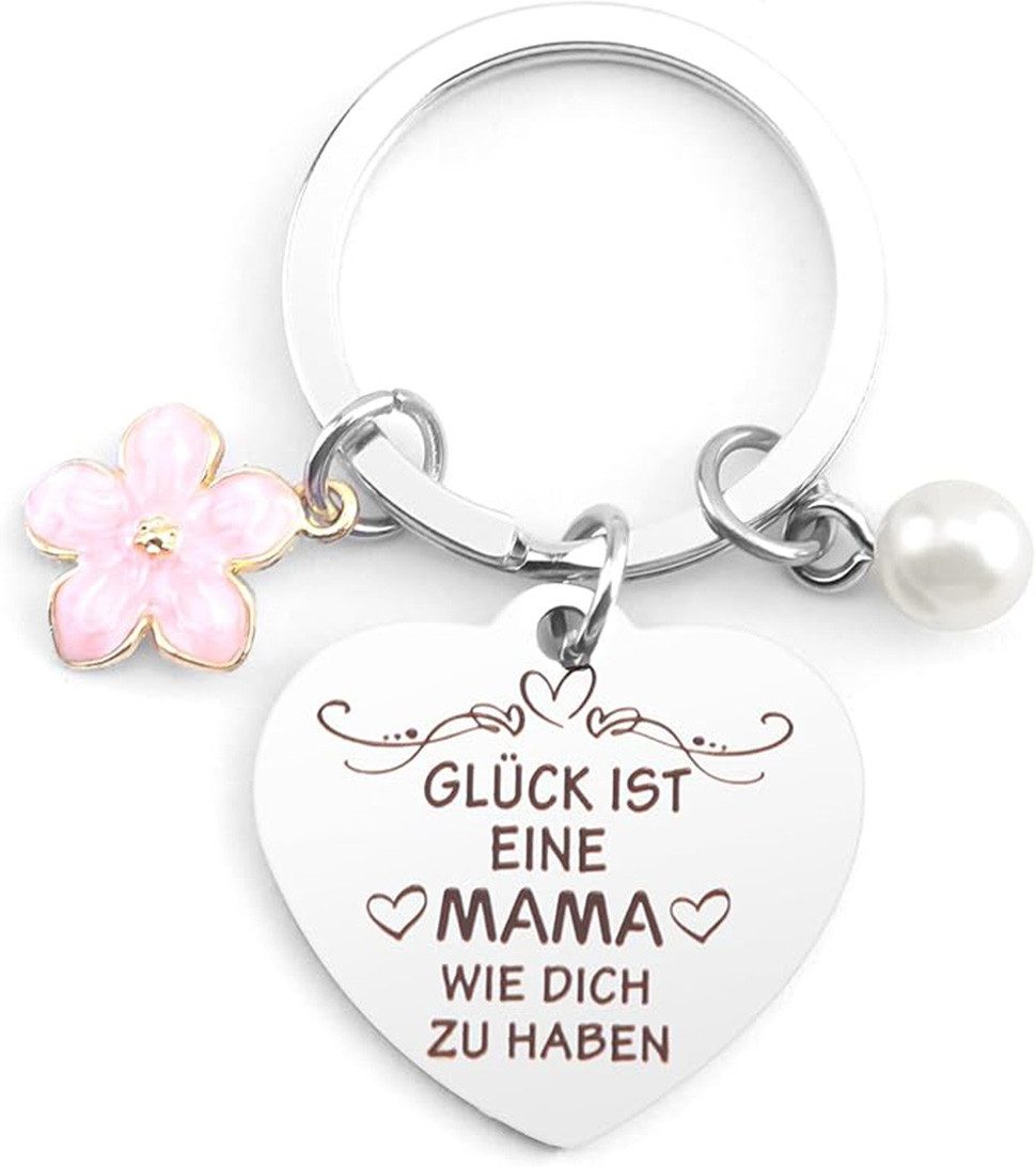 Coonoor Schlüsselanhänger Schlüsselanhänger mit Muttertagsgruß, Perlenblumen-Schlüsselanhänger (1 Stück, Muttertag Geschenk, Mutter-Tochter Geschenk, Geburtstagsgeschenk), Schlüsselanhänger mit Gravur, inklusive Schlüsselring