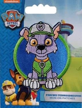 PAW PATROL Aufnäher Bügelbild, Aufbügler, Applikationen, Patches, Flicken, zum aufbügeln, Polyester, ROCKY - Größe: 7,3 x 6 cm