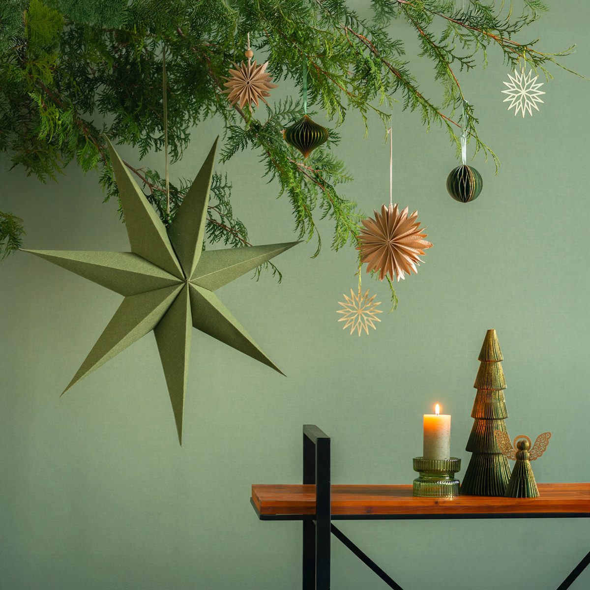 Viana Christbaumschmuck Stern-Dekoration aus Papier mit Jute für stilvolle