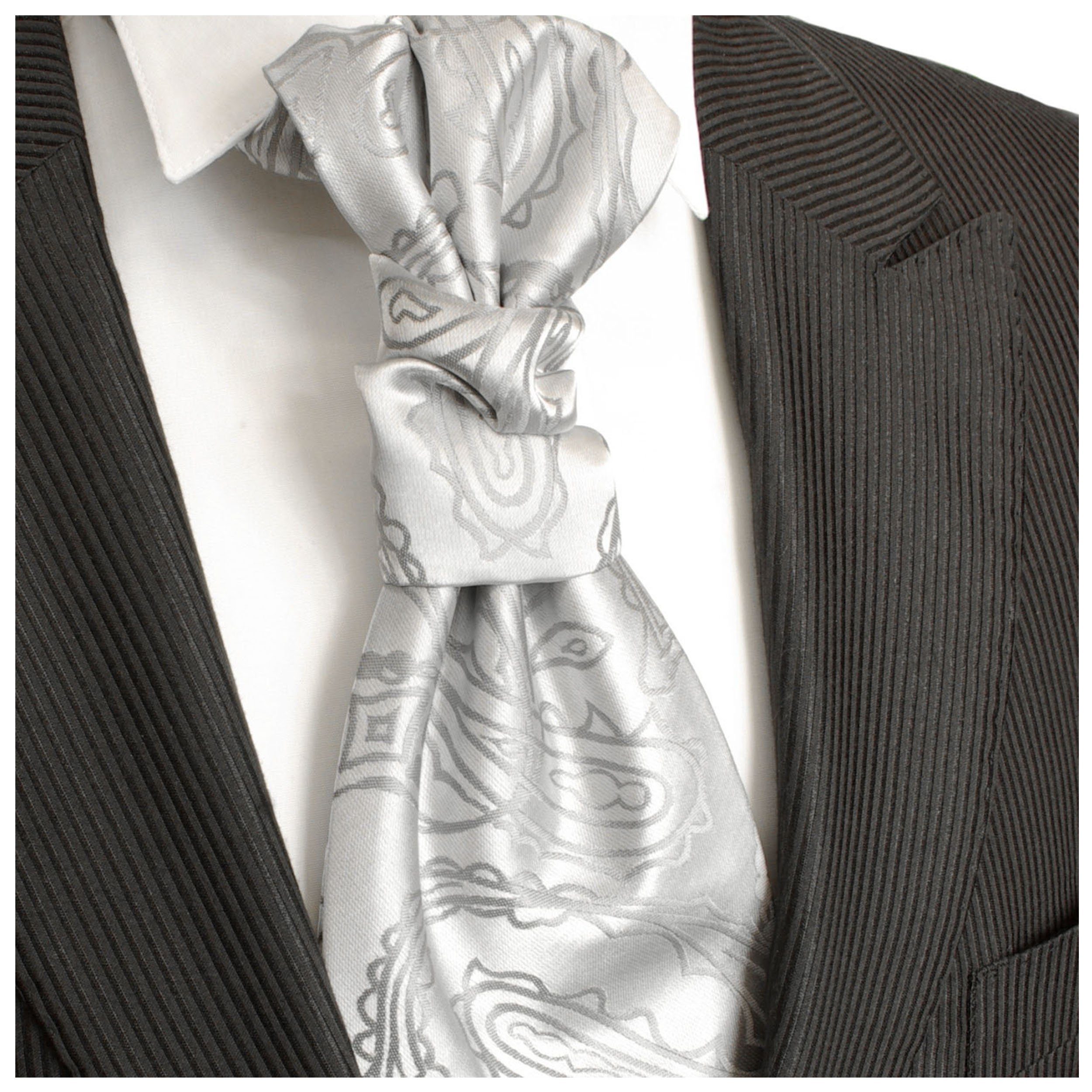 Paul Malone Krawatte Elegantes Herren Plastron barock Hochzeitskrawatte -  vorgebunden silber v3