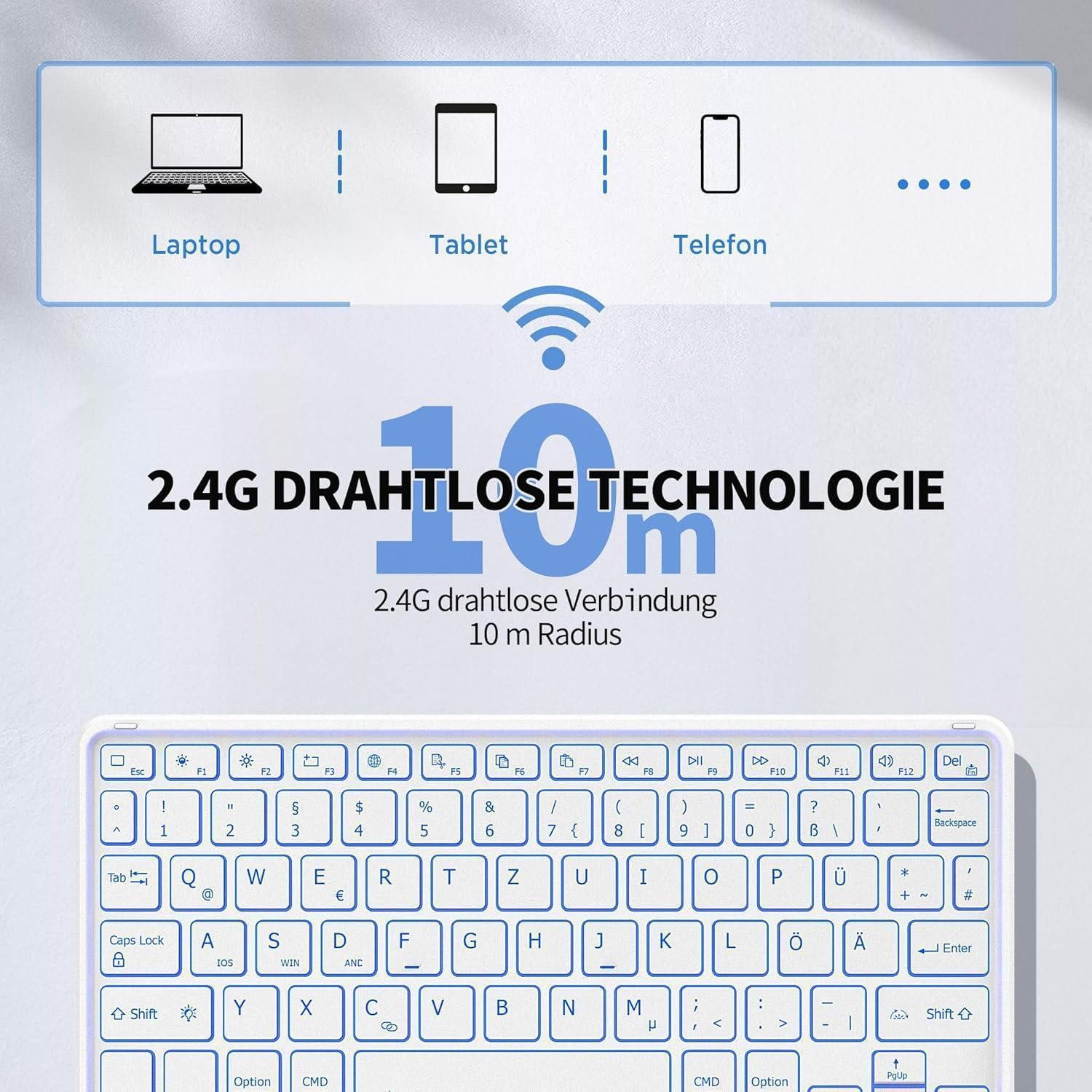 LuxusKollektion Tablet-Hülle Tastatur Touchpad Kabellos 7 Farben Beleuchtet 10 Zoll Weiß