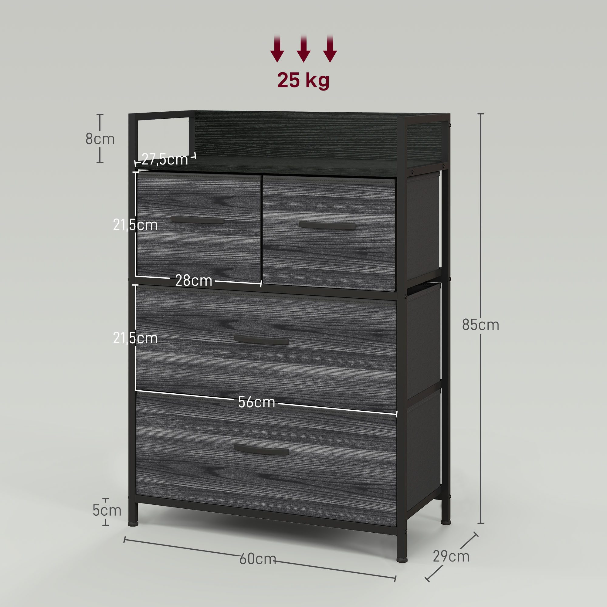 HOMCOM Kommode Ablage Schrank mit Stahlgestell für Schlafzimmer (Aufbewahrungsschrank, 1 St., Sideboard), für Wohnzimmer, Schwarz