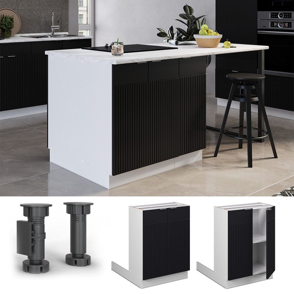 Vicco Unterschrank Fame-Line, Schwarz gestreift/Weiß, 60 günstig online kaufen