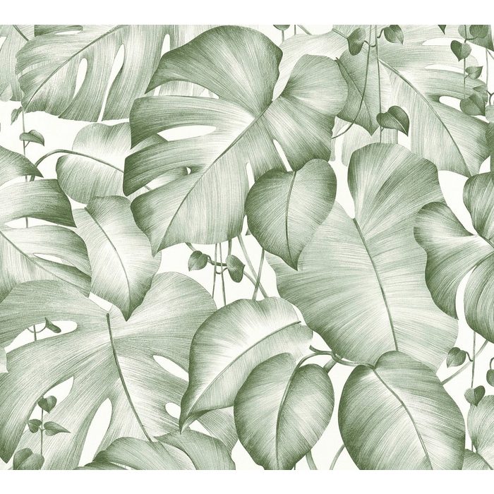 living walls Vinyltapete Pop Up Panel 3D strukturiert floral Dschungel Tapete Selbstklebend Palmen Grün Weiß Panel 2 50 m x 0 52 m