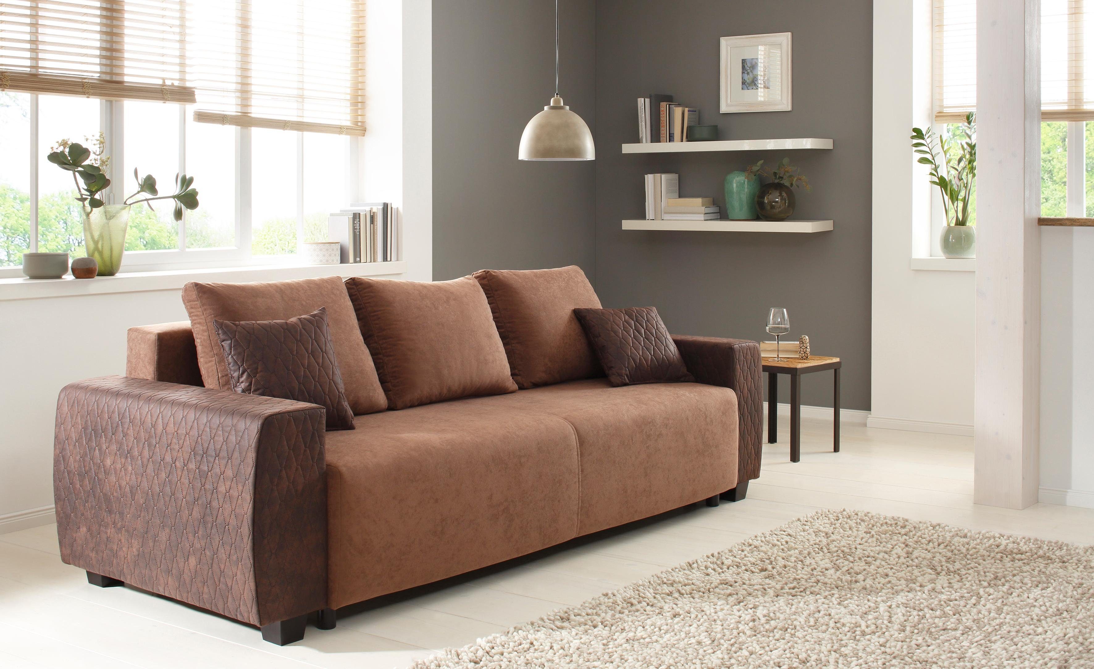 OTTO home Schlafsofa Bella, B: 241 cm, Liegefl. 142x194 cm, Schlaffunktion, Bettkasten & 2 Zierkissen, Federkern