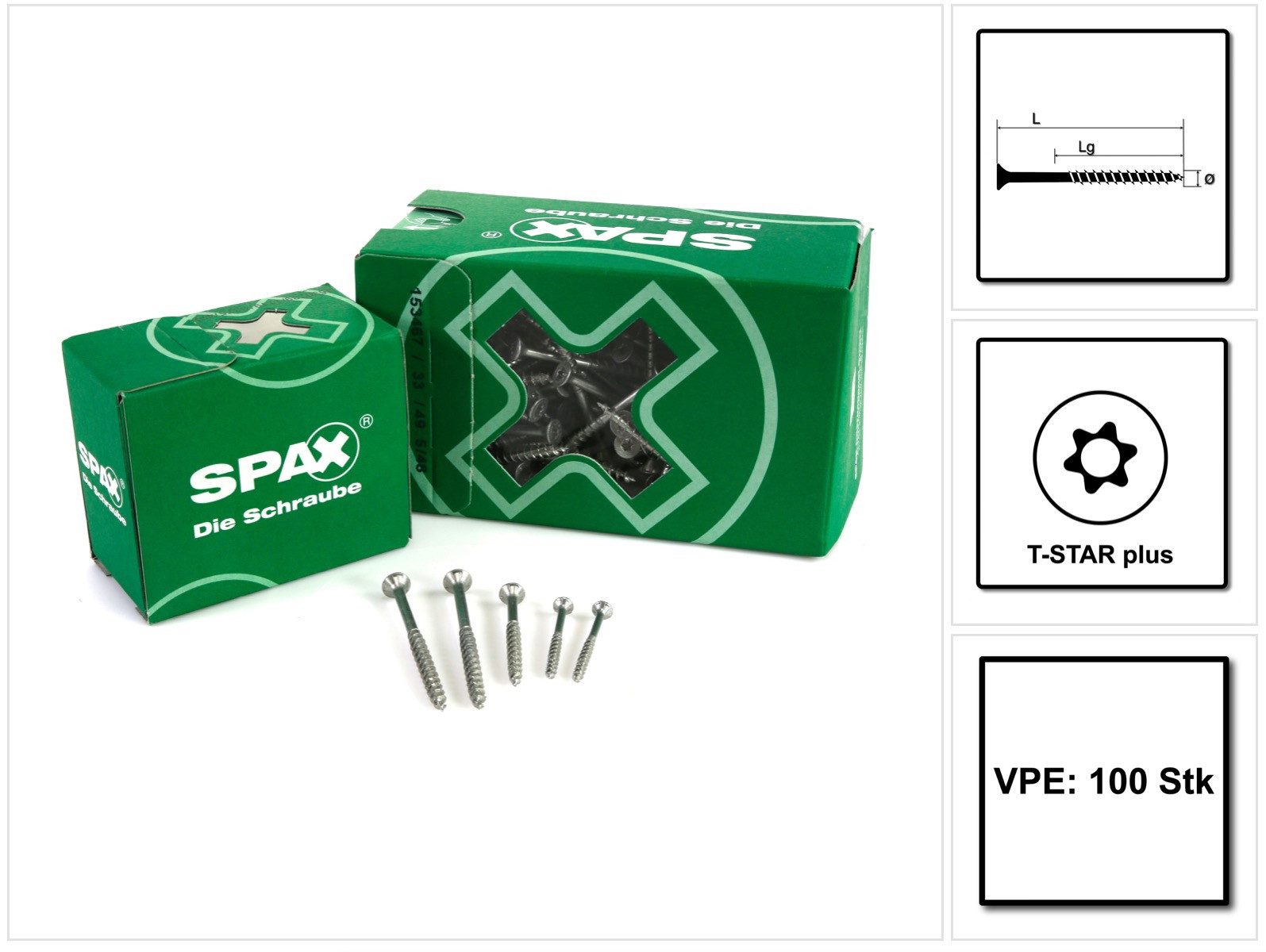 SPAX Spanplattenschraube Universalschraube 5,0 x 60 mm 100 Stk. TORX T-STAR plus T20 WIROX