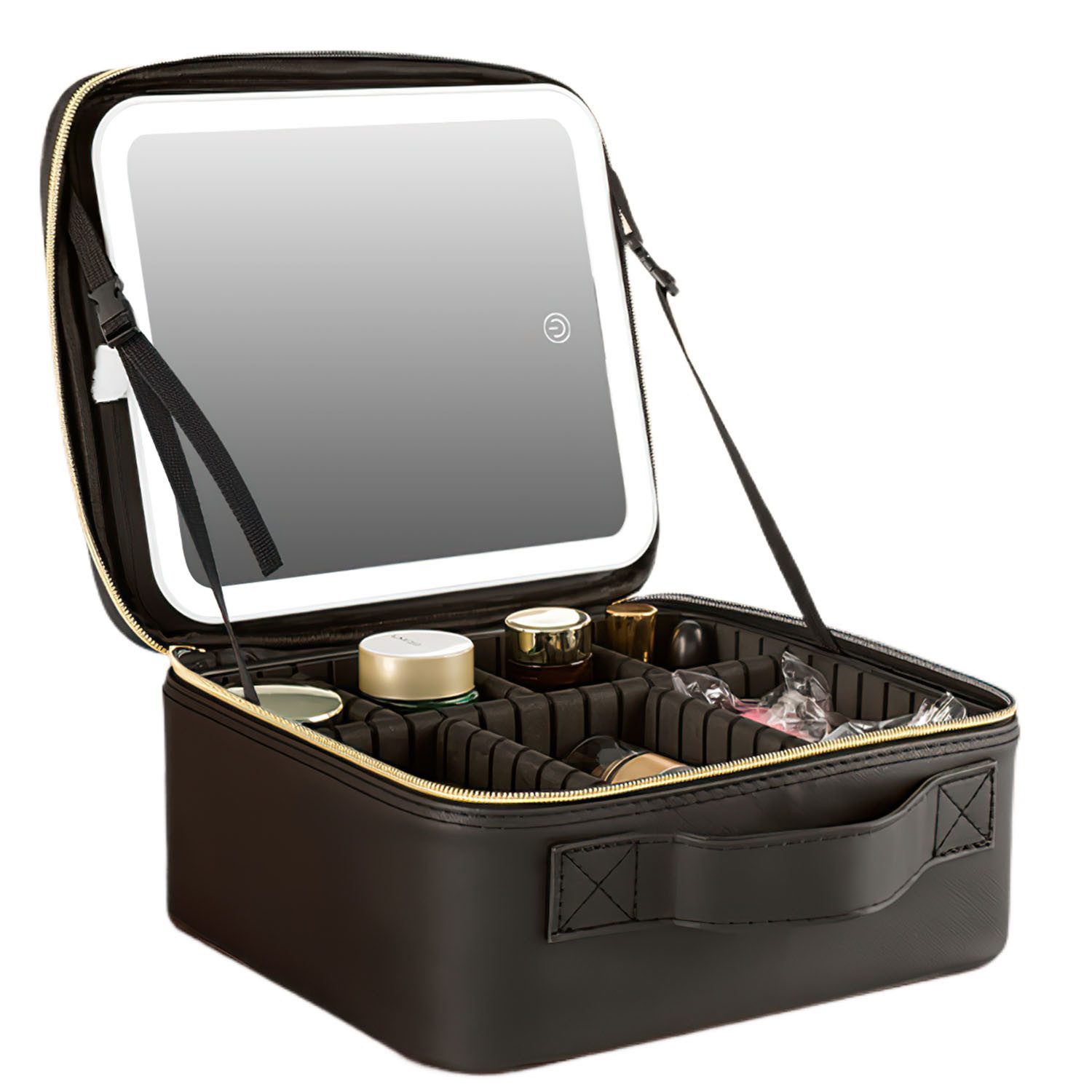 AIMAX Kosmetikspiegel Makeup Bag Schminktasche Schminkkoffer mit Spiegel und Licht, Make-up Tasche mit Spiegel-3 Farben LED Reise Kosmetiktasche