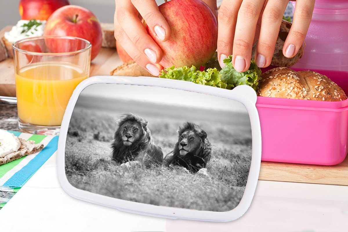 (2-tlg), MuchoWow weiß, Lunchbox Savanne Kunststoff Brotbox Erwachsene, und Tiere für rosa Schwarz - Kunststoff, Löwen Kinder, Snackbox, - Mädchen, Brotdose -