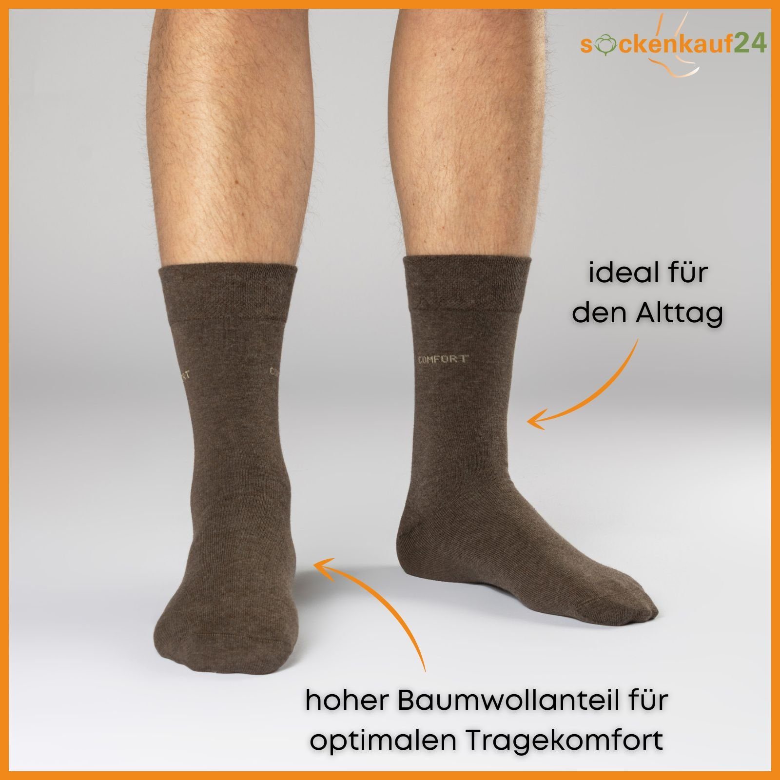 WP Comfort Herren sockenkauf24 Socken x BeigeBraun, Gummibund Naht ohne (10 & Baumwolle ohne Damen Paar 10 Komfortbund & Komfortsocken 39-42) - 13100