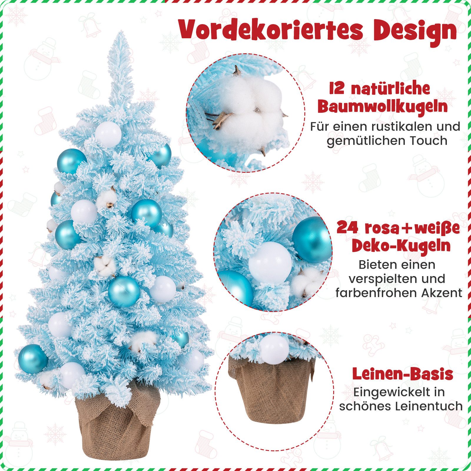 KOMFOTTEU Künstlicher Weihnachtsbaum, kleiner Dekobaum mit 136 Spitzen