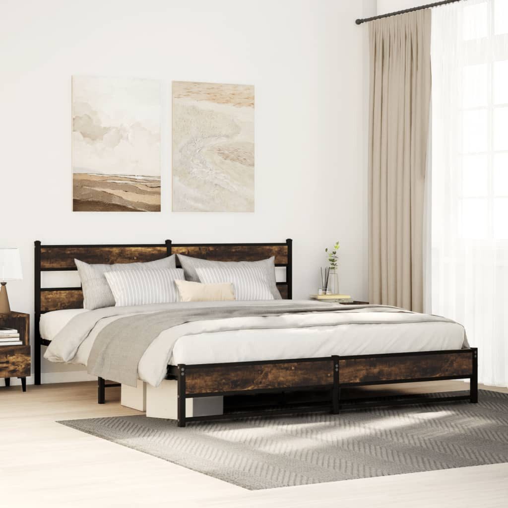 vidaXL Bett Metallbett ohne Matratze Räuchereiche günstig online kaufen