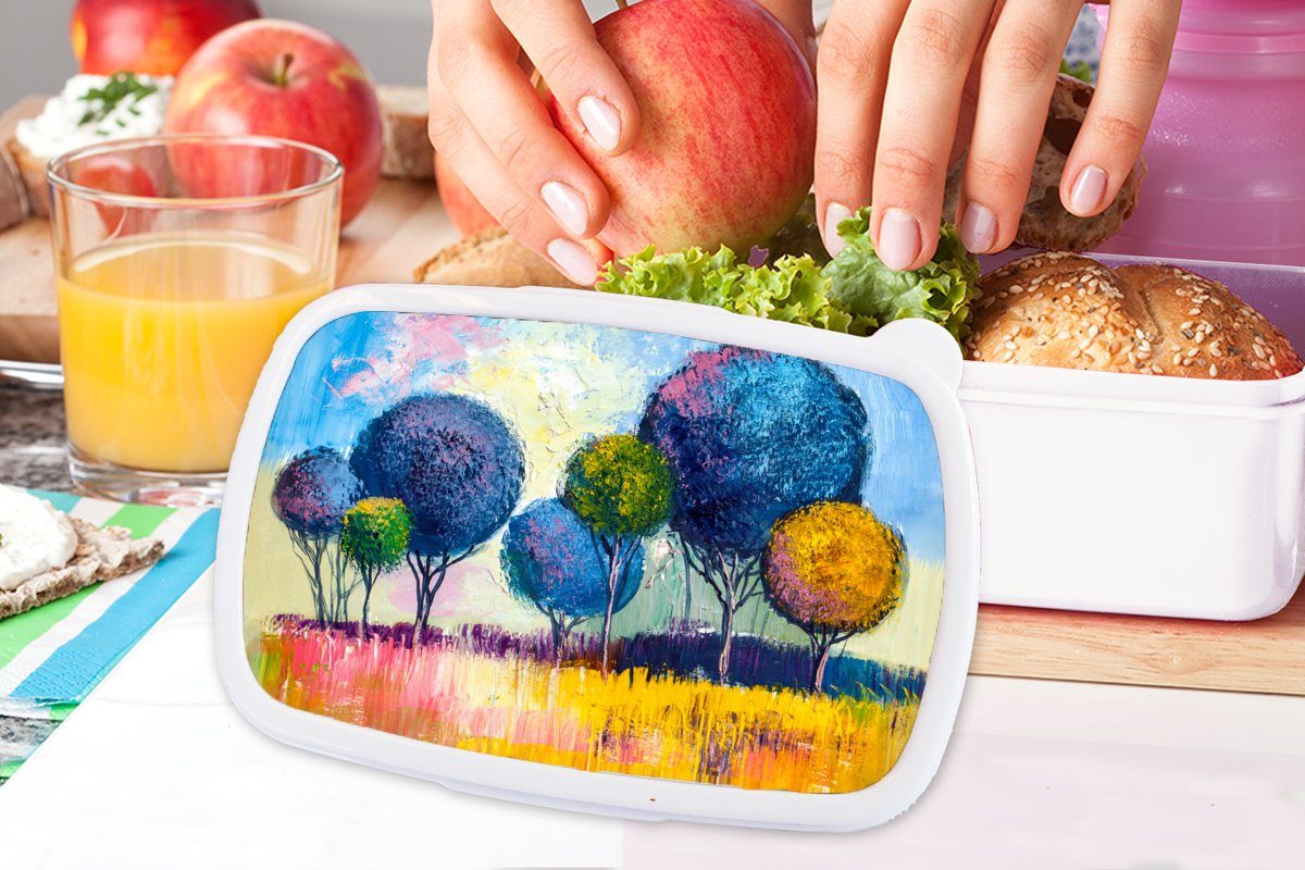 - weiß Lunchbox Erwachsene, Kinder Brotdose, für für - und Ölfarbe Jungs Natur, und Brotbox Gemälde (2-tlg), - Kunststoff, Baum MuchoWow Mädchen