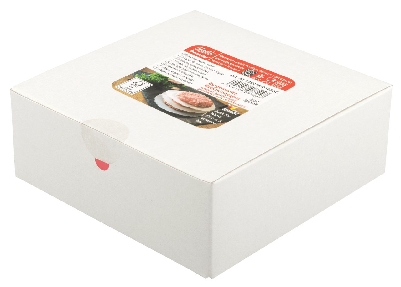 Demmler Backpapier 1350745016FSC, 500 Stk. Burgertrennpapier - Ø13cm -, zum Trennen von Käse, Wurst oder Burger - Made in Germany