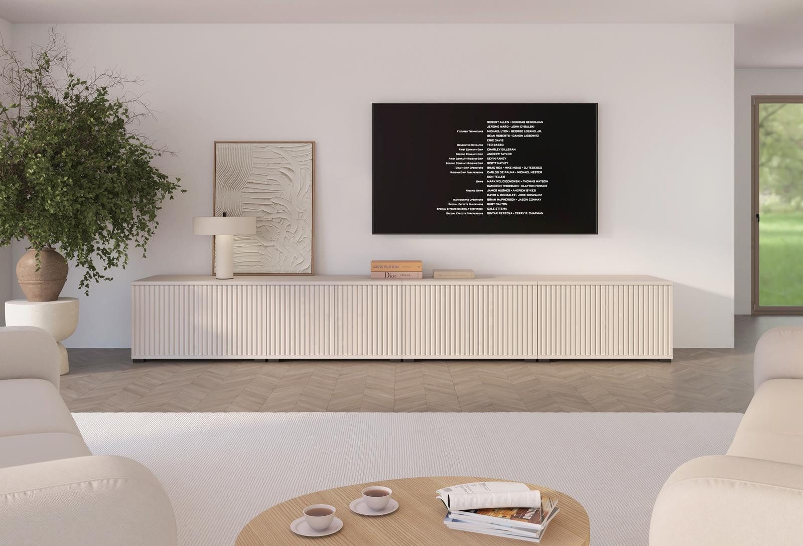 Compleo TV-Schrank Kaschmir 280 cm breit, Lowboard modern, geriffelter Front