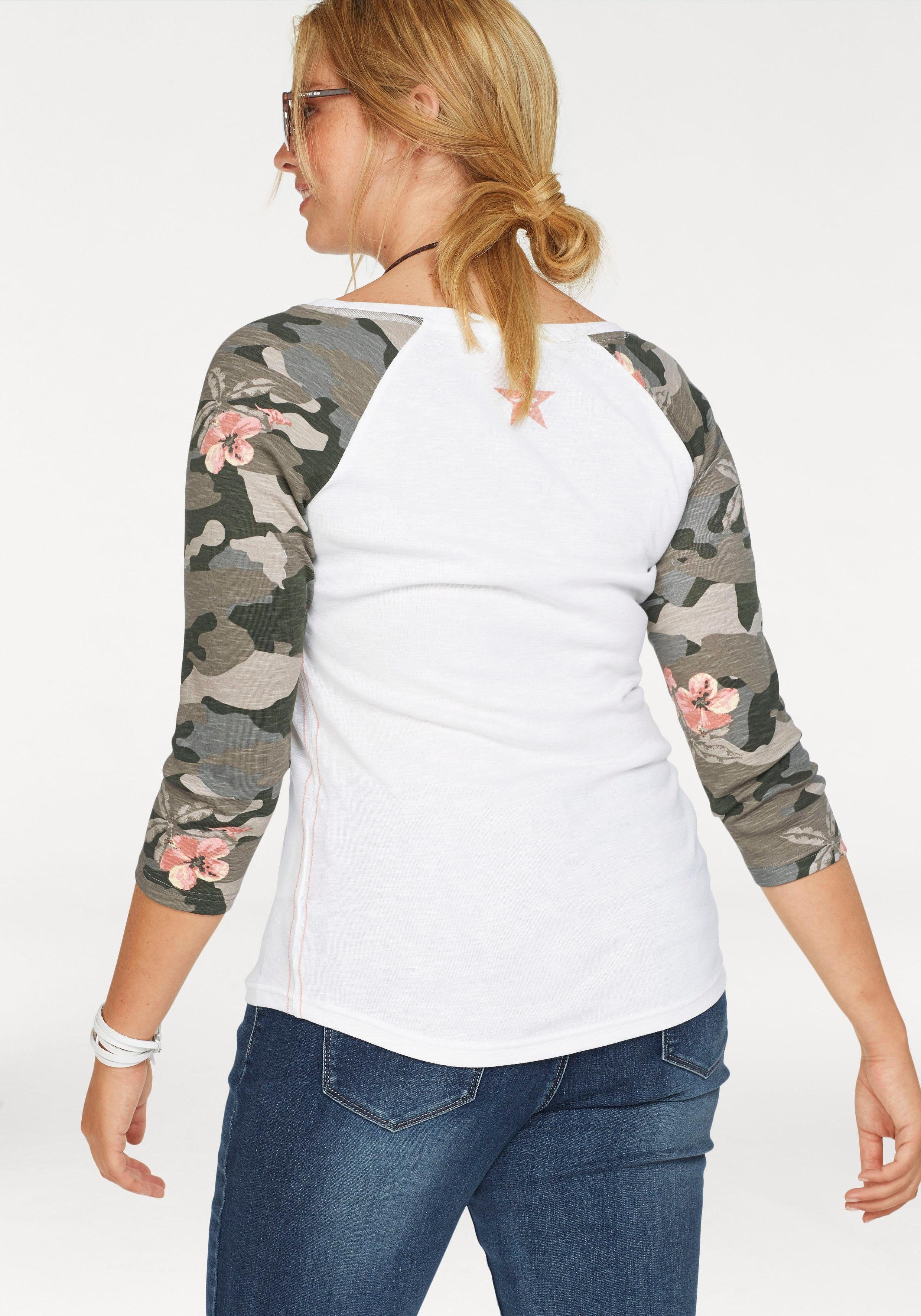 KangaROOS mit Camouflage-Ärmeln 3/4-Arm-Shirt tarnfarbenen Front-Print und offwhite-tarnfarben