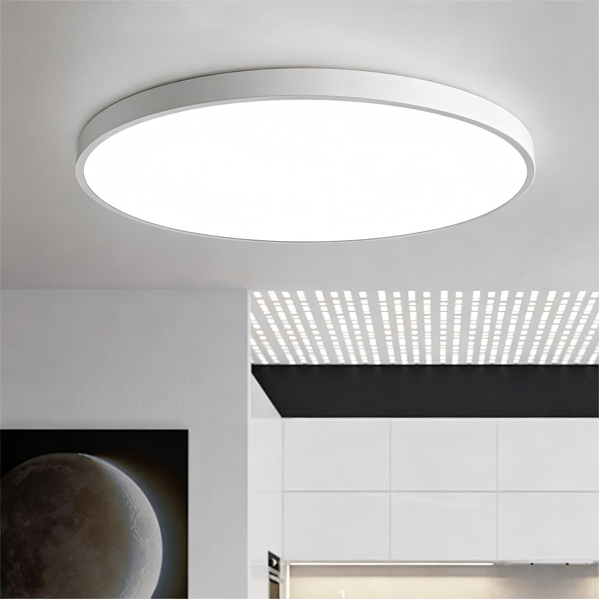JDONG LED Deckenleuchte Flach Rund Schwarz/Weiß 50cm Deckenlampe Dimmbar 3000K-6000K, LED fest integriert, Kaltweiß, Neutralweiß, Warmweiß, mit Fernbedienung für Schlafzimmer Kinderzimmer Büro Wohnzimmer